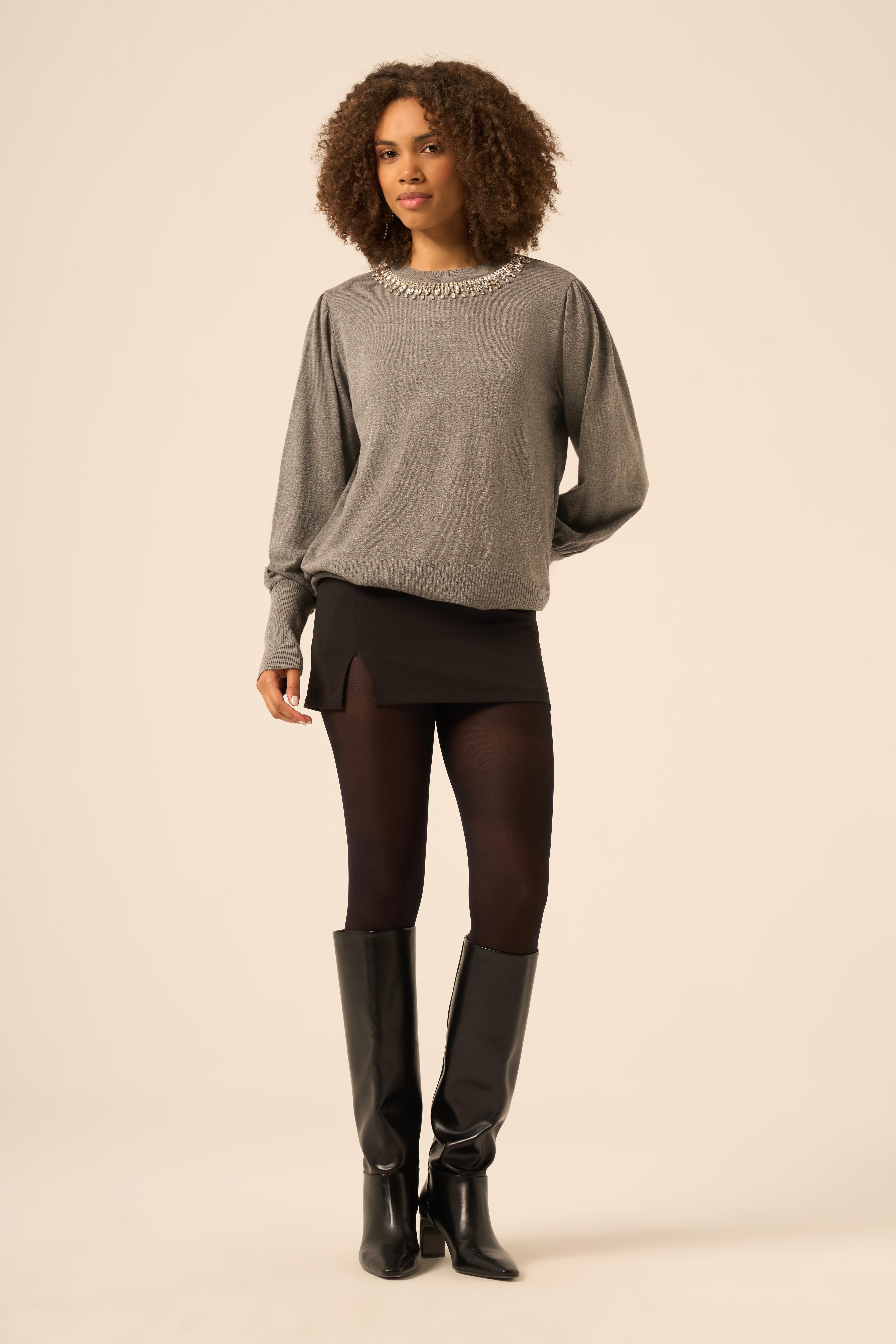 FTZ Women Kadın Taş Detaylı Kazak  Gri 25050