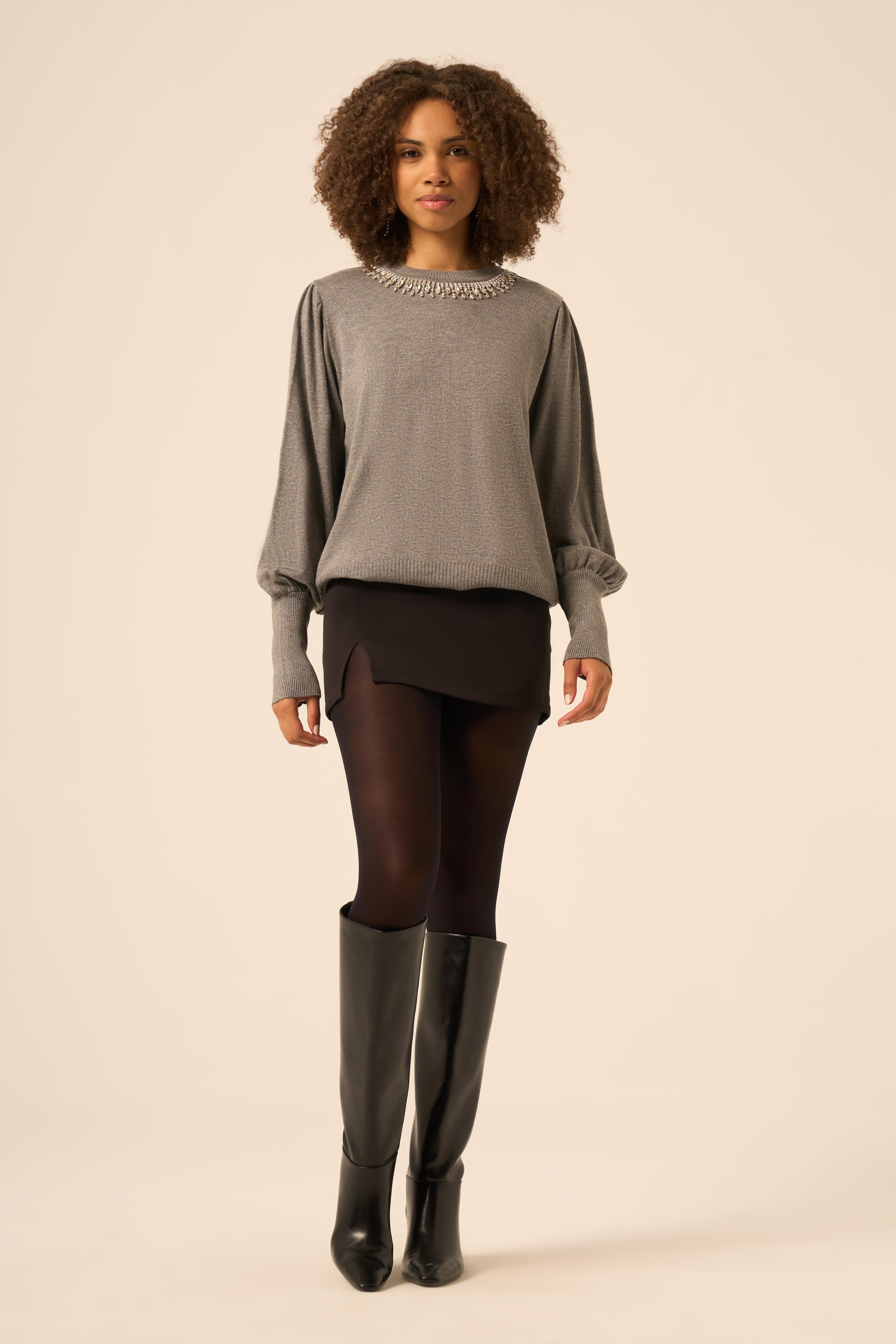 FTZ Women Kadın Taş Detaylı Kazak  Gri 25050