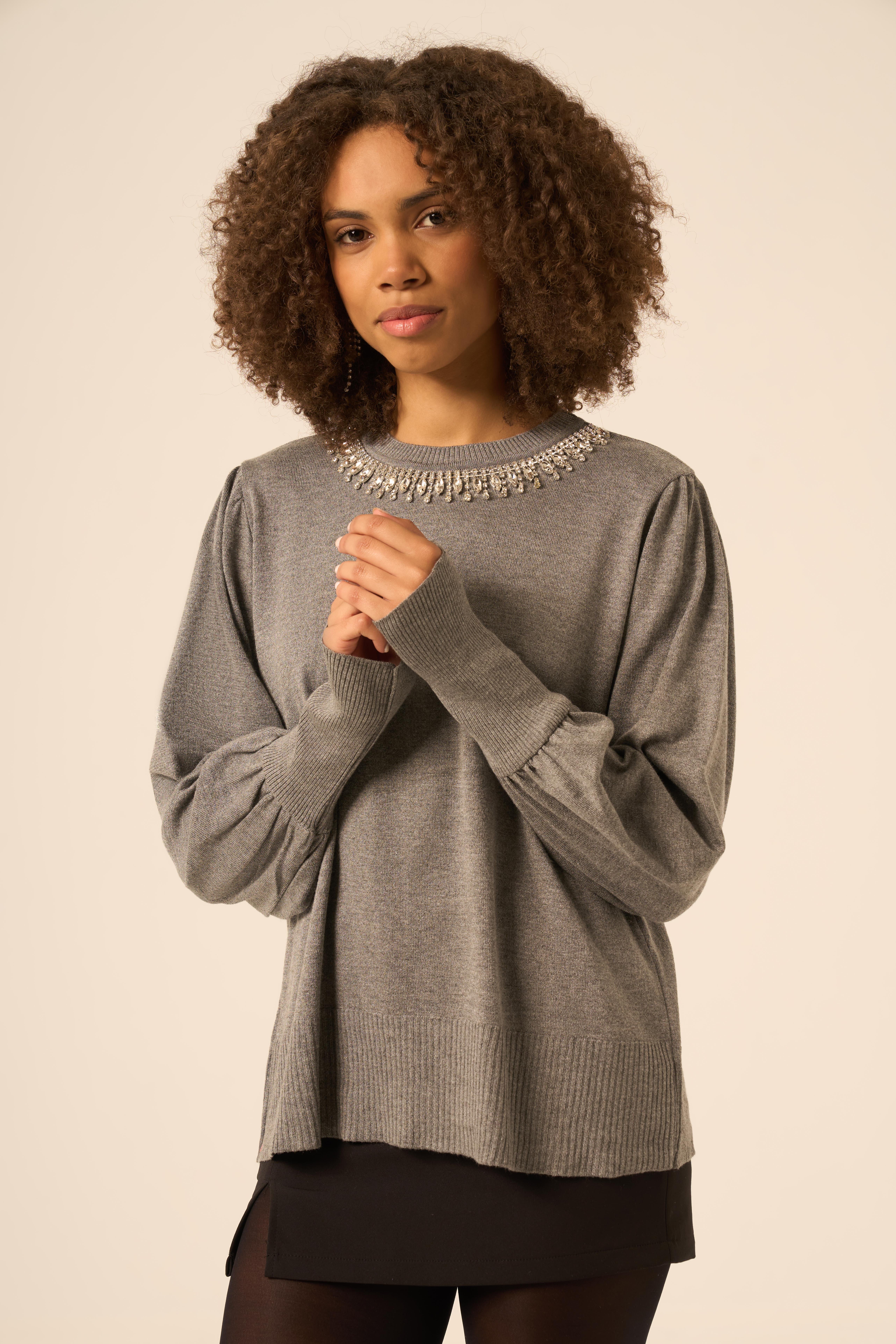 FTZ Women Kadın Taş Detaylı Kazak  Gri 25050