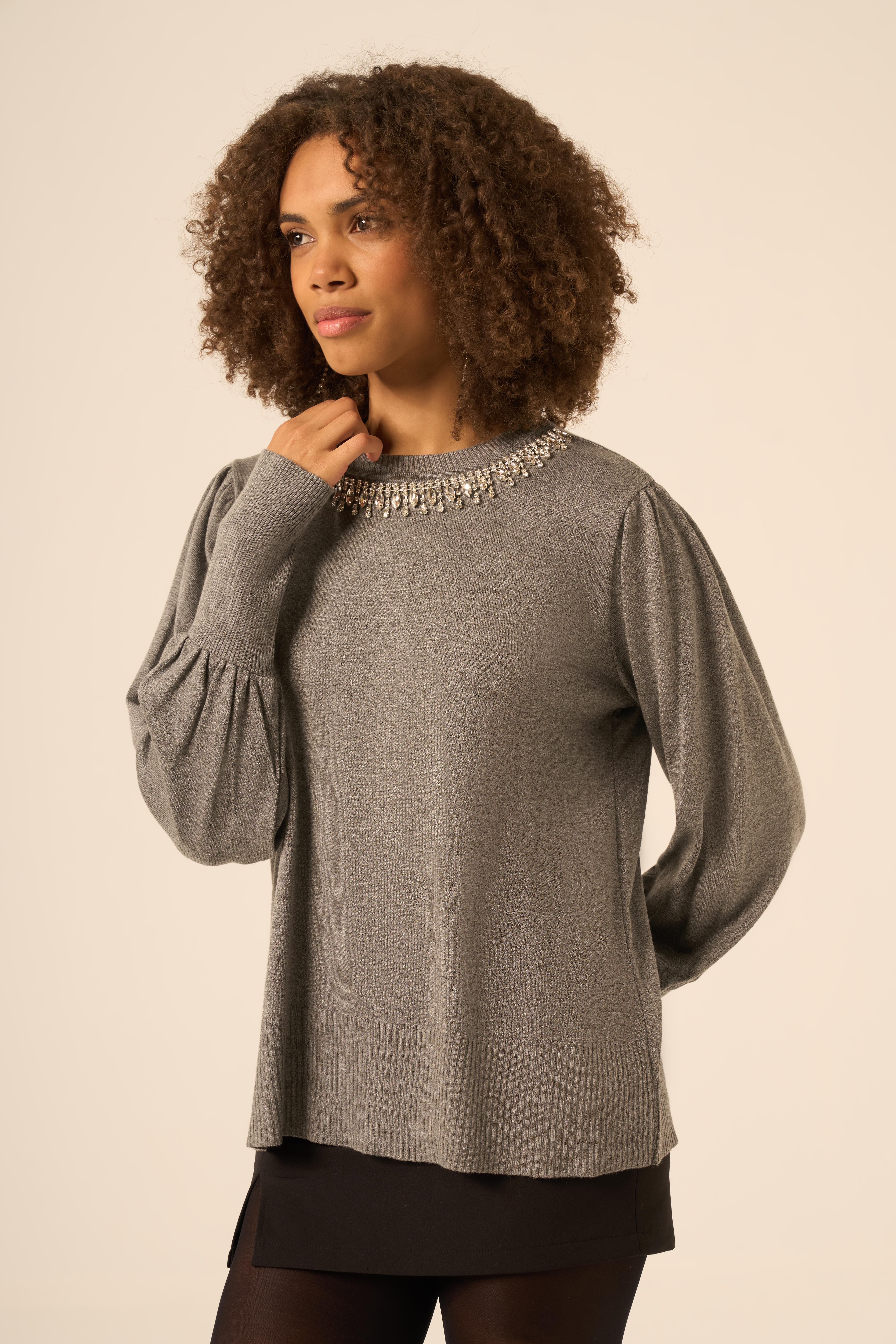 FTZ Women Kadın Taş Detaylı Kazak  Gri 25050