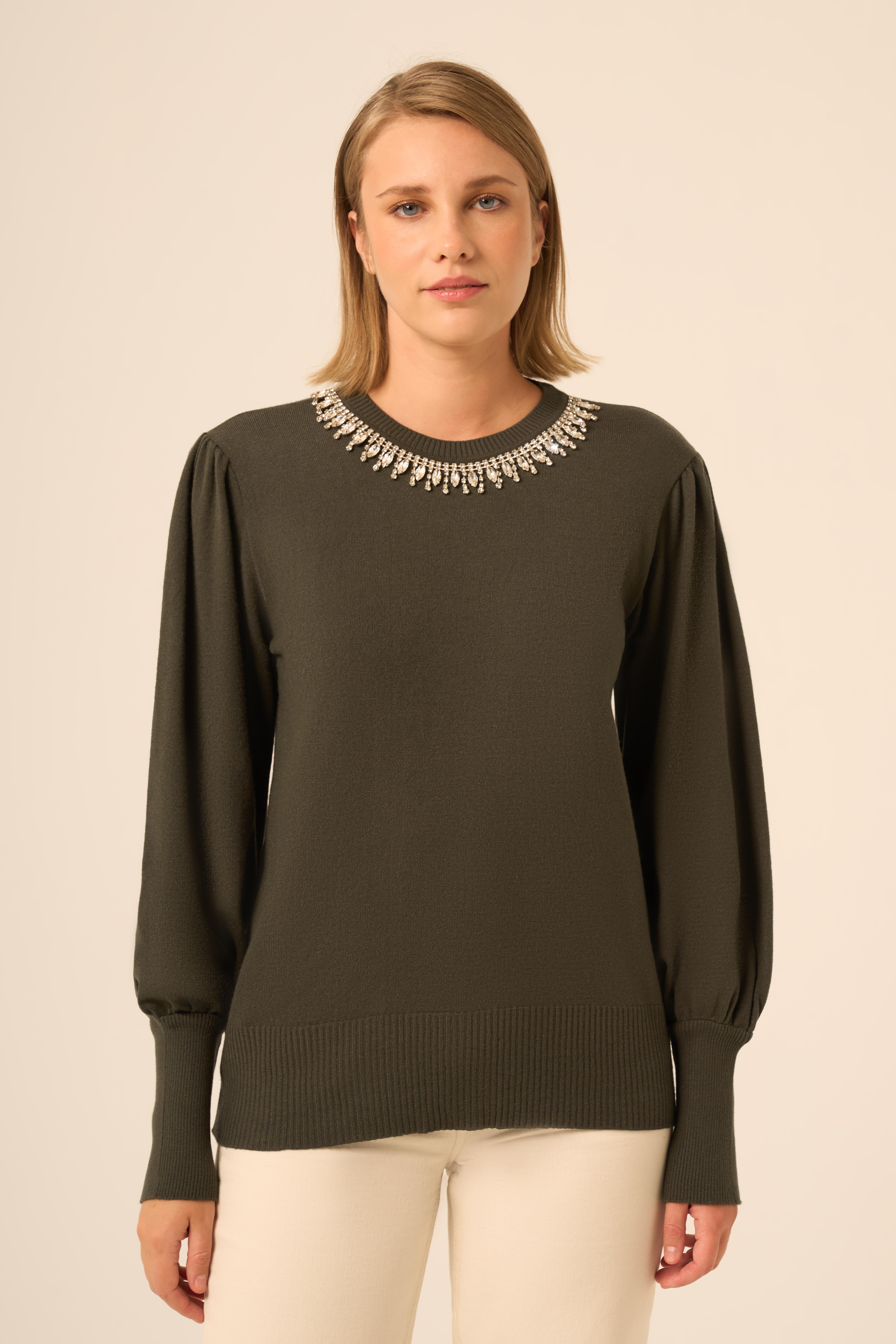 FTZ Women Kadın Taş Detaylı Kazak  Haki 25050