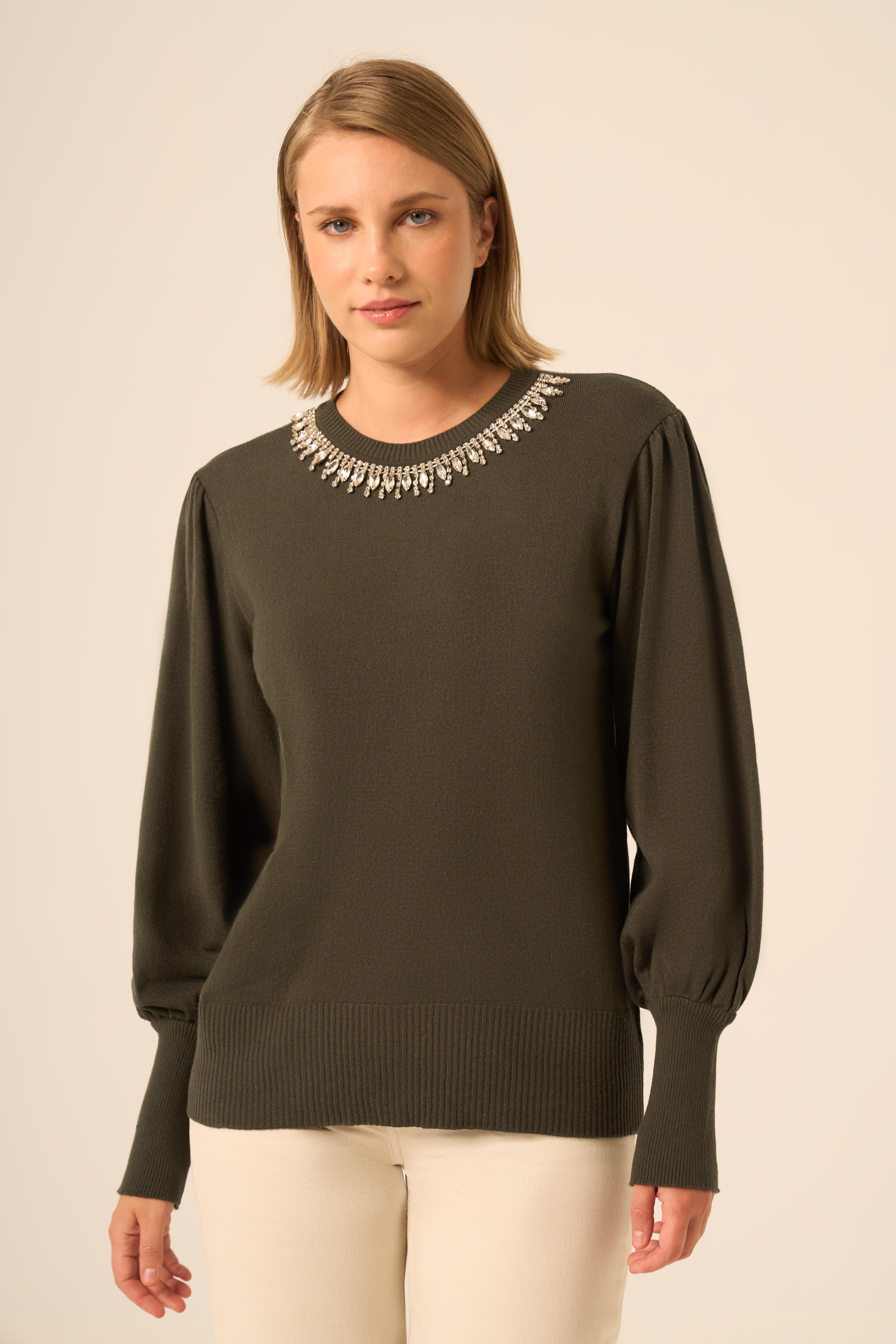 FTZ Women Kadın Taş Detaylı Kazak  Haki 25050