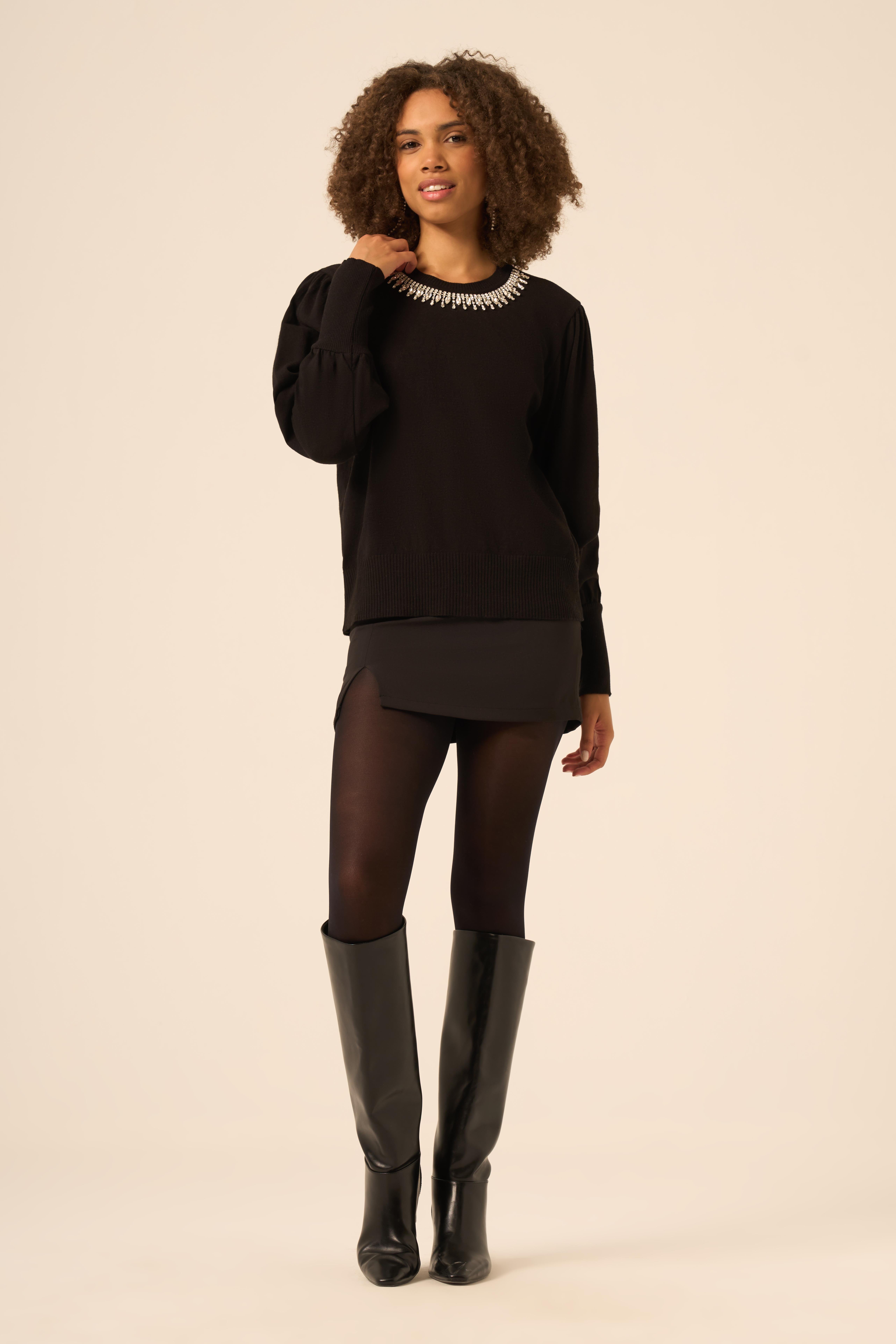 FTZ Women Kadın Taş Detaylı Kazak  Siyah 25050