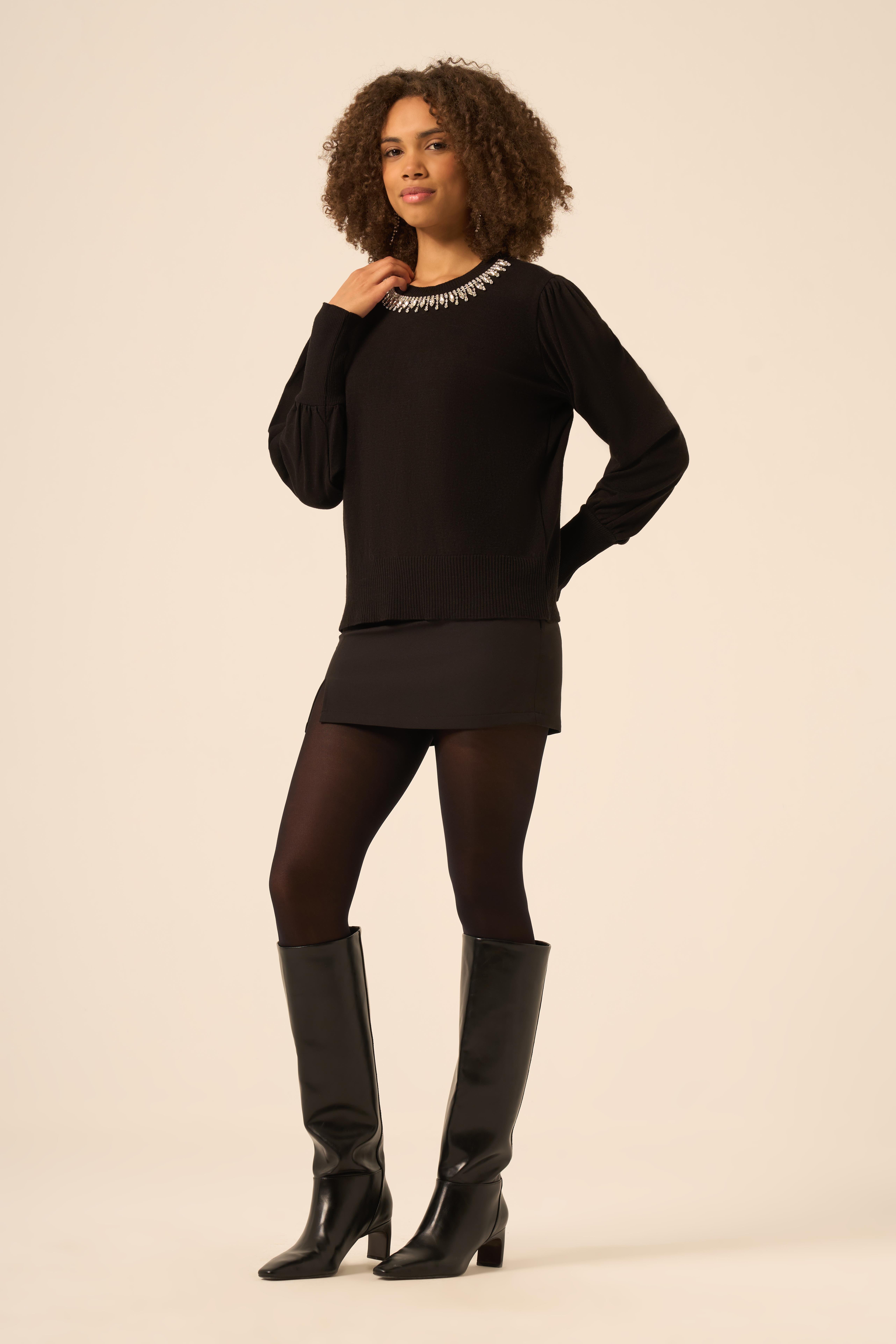 FTZ Women Kadın Taş Detaylı Kazak  Siyah 25050