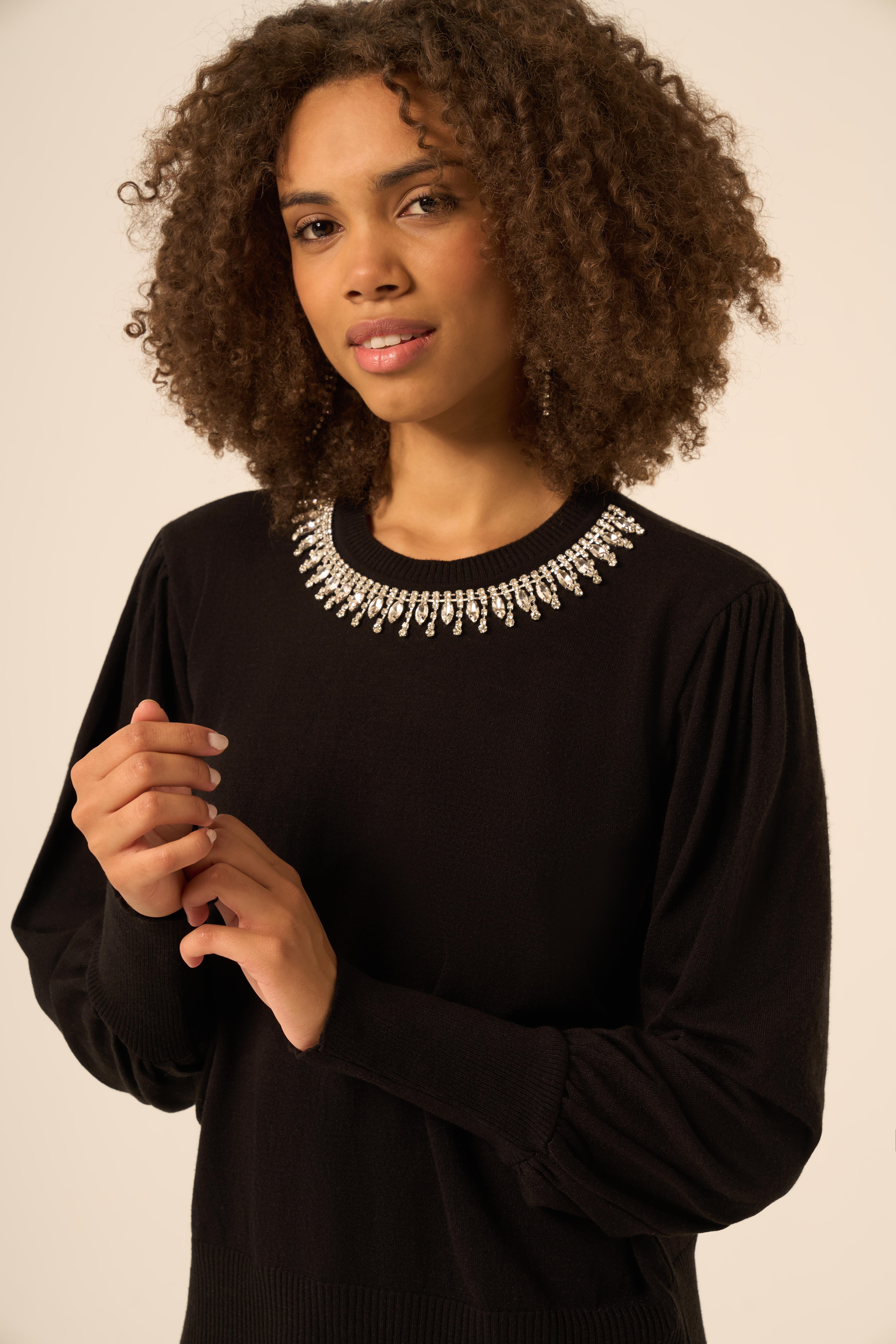 FTZ Women Kadın Taş Detaylı Kazak  Siyah 25050