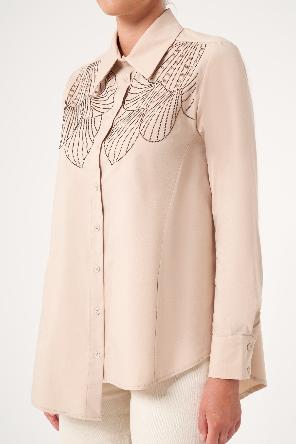 FTZ Women Kadın Taş İşleme Gömlek  Beige 31508