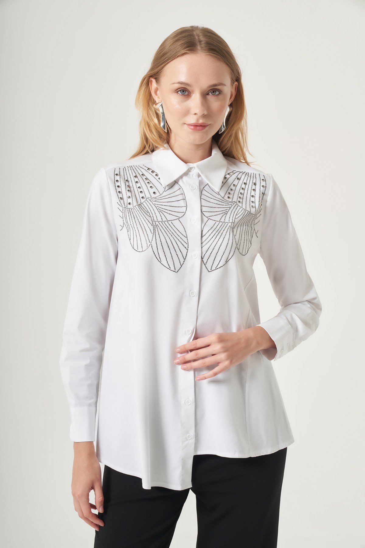 FTZ Women Kadın Taş İşleme Gömlek  Beyaz 31508