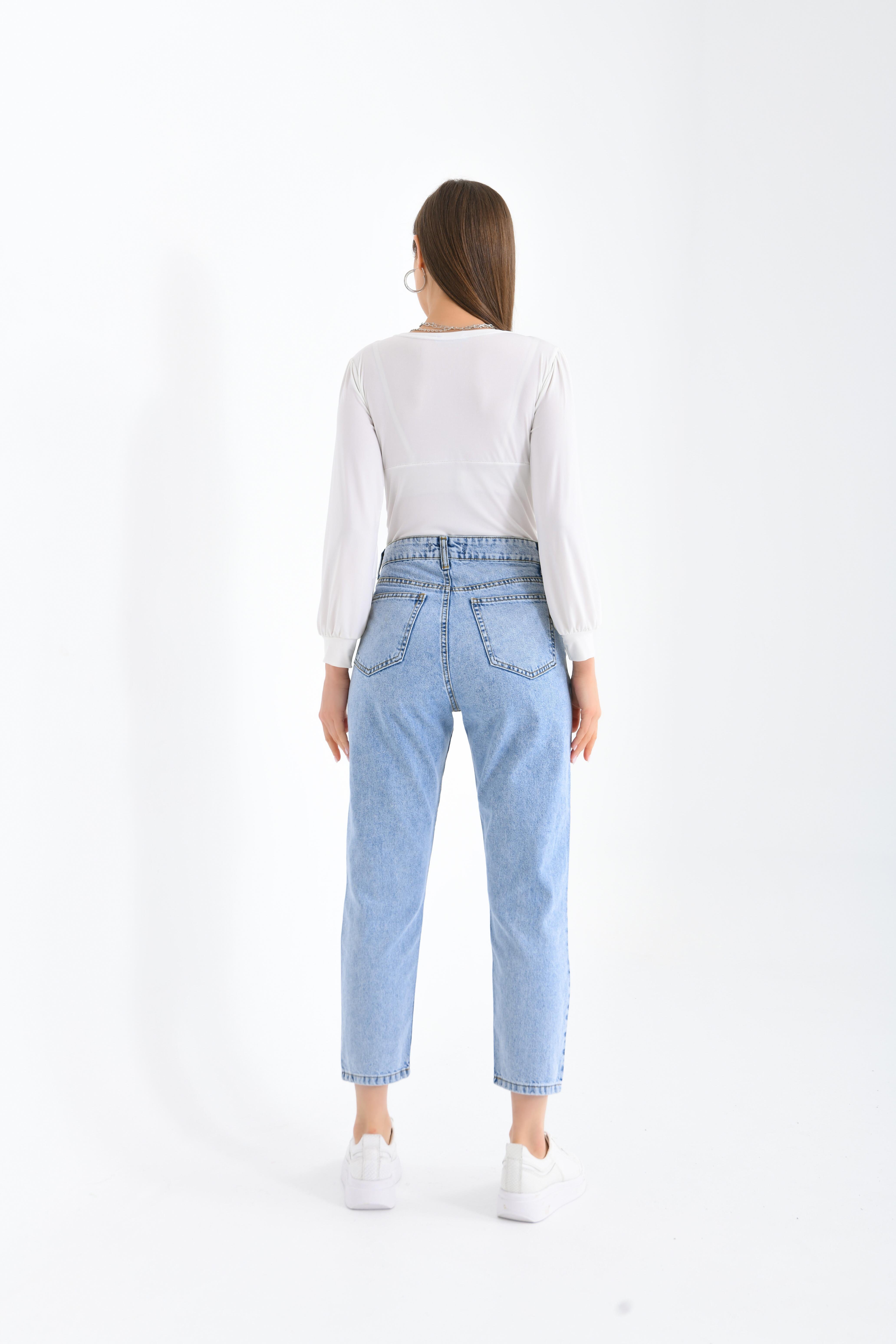 FTZ Women Kadın Taşlı Jean Pantolon  Mavi RBN3065