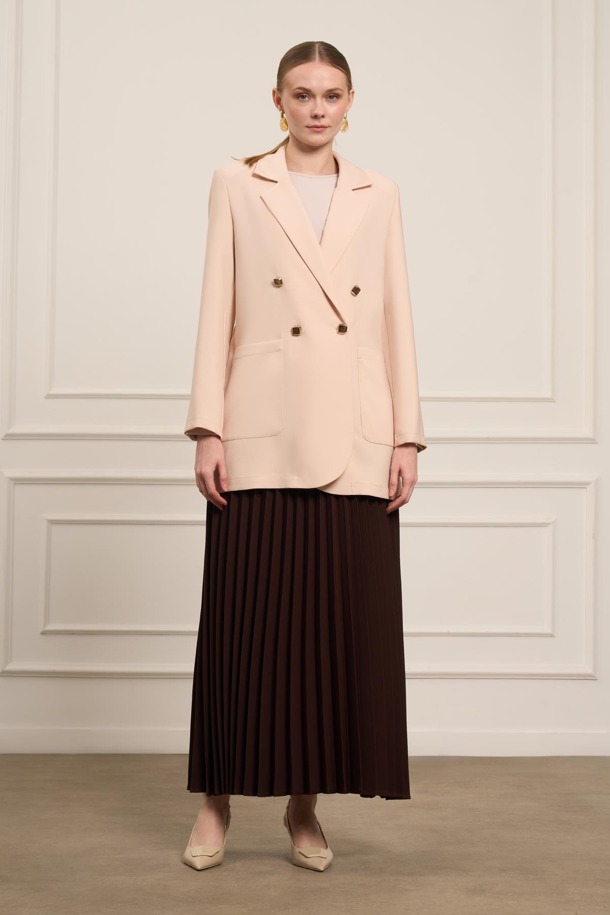 FTZ Women Kadın Tek Kruvaze Ceket  Beige 31066