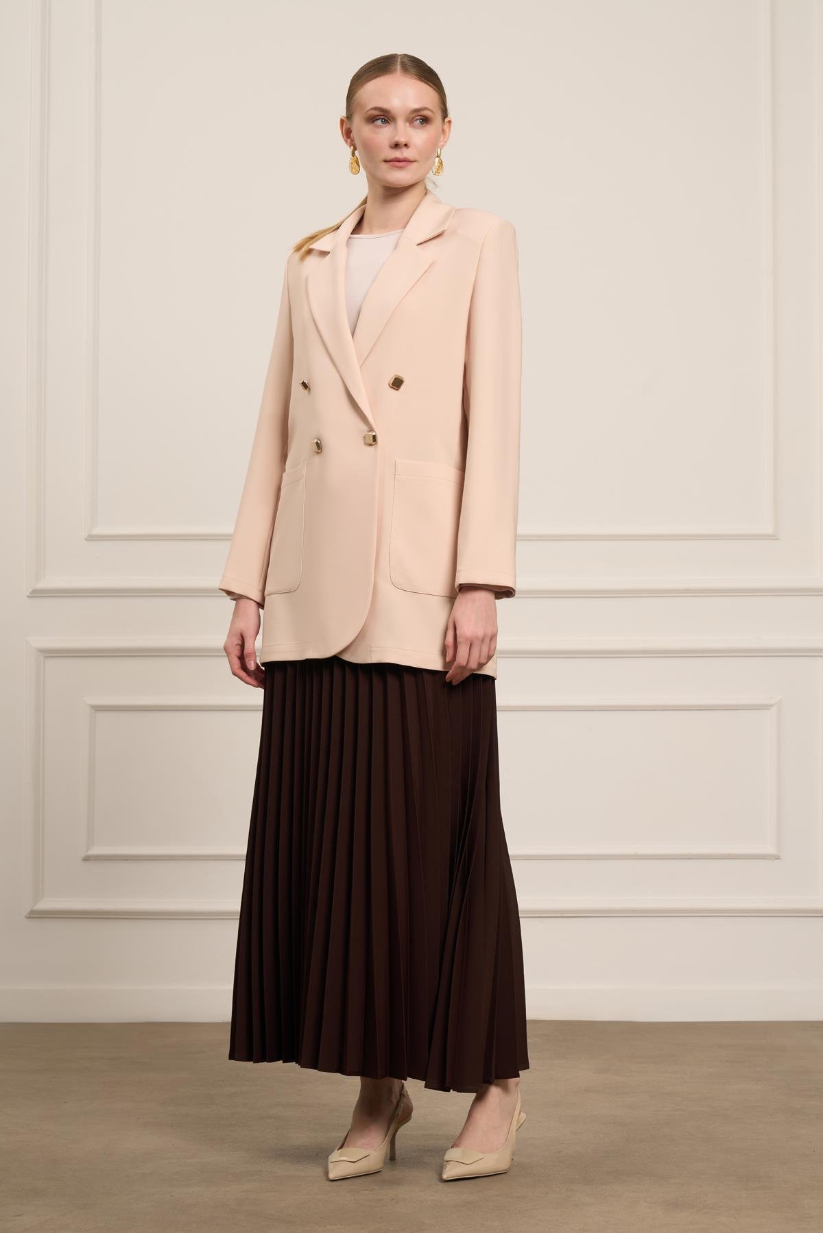 FTZ Women Kadın Tek Kruvaze Ceket  Beige 31066