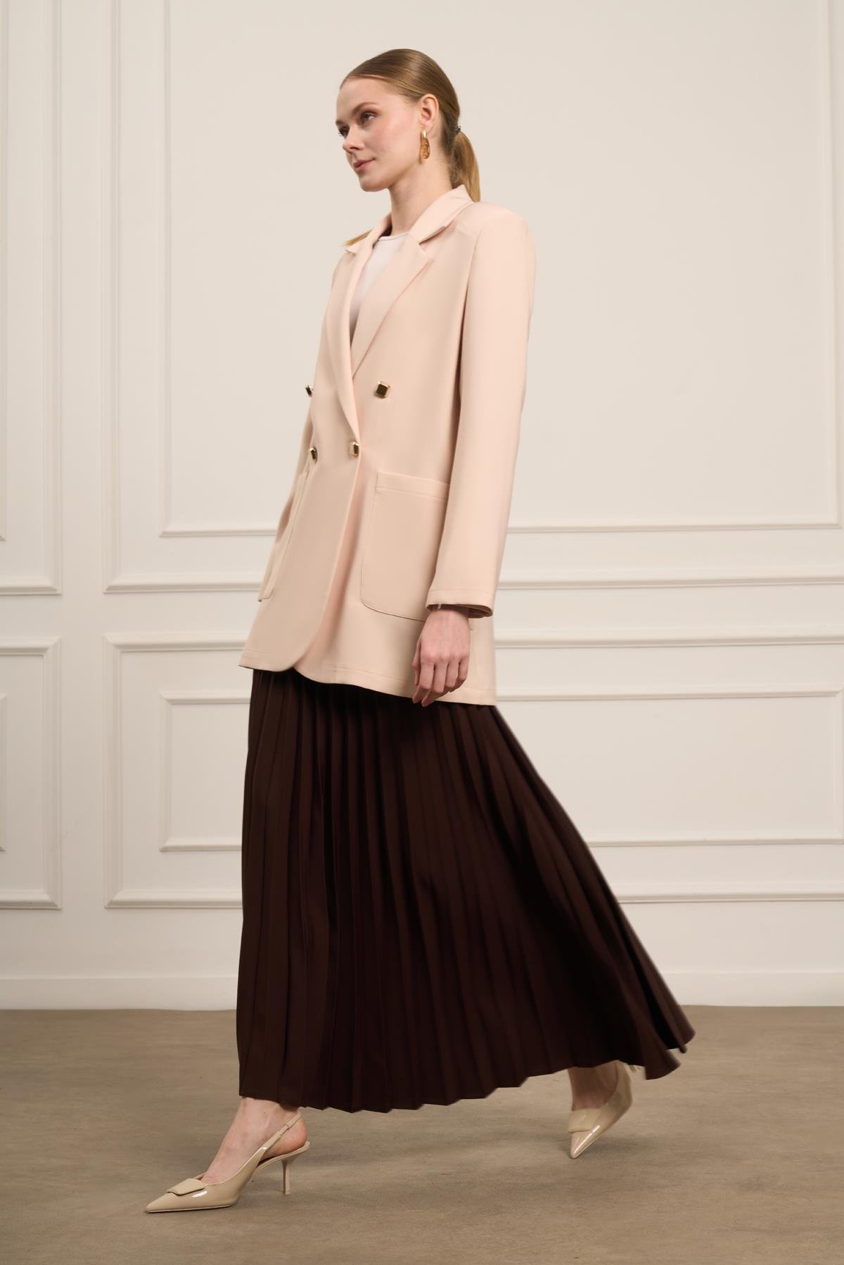 FTZ Women Kadın Tek Kruvaze Ceket  Beige 31066