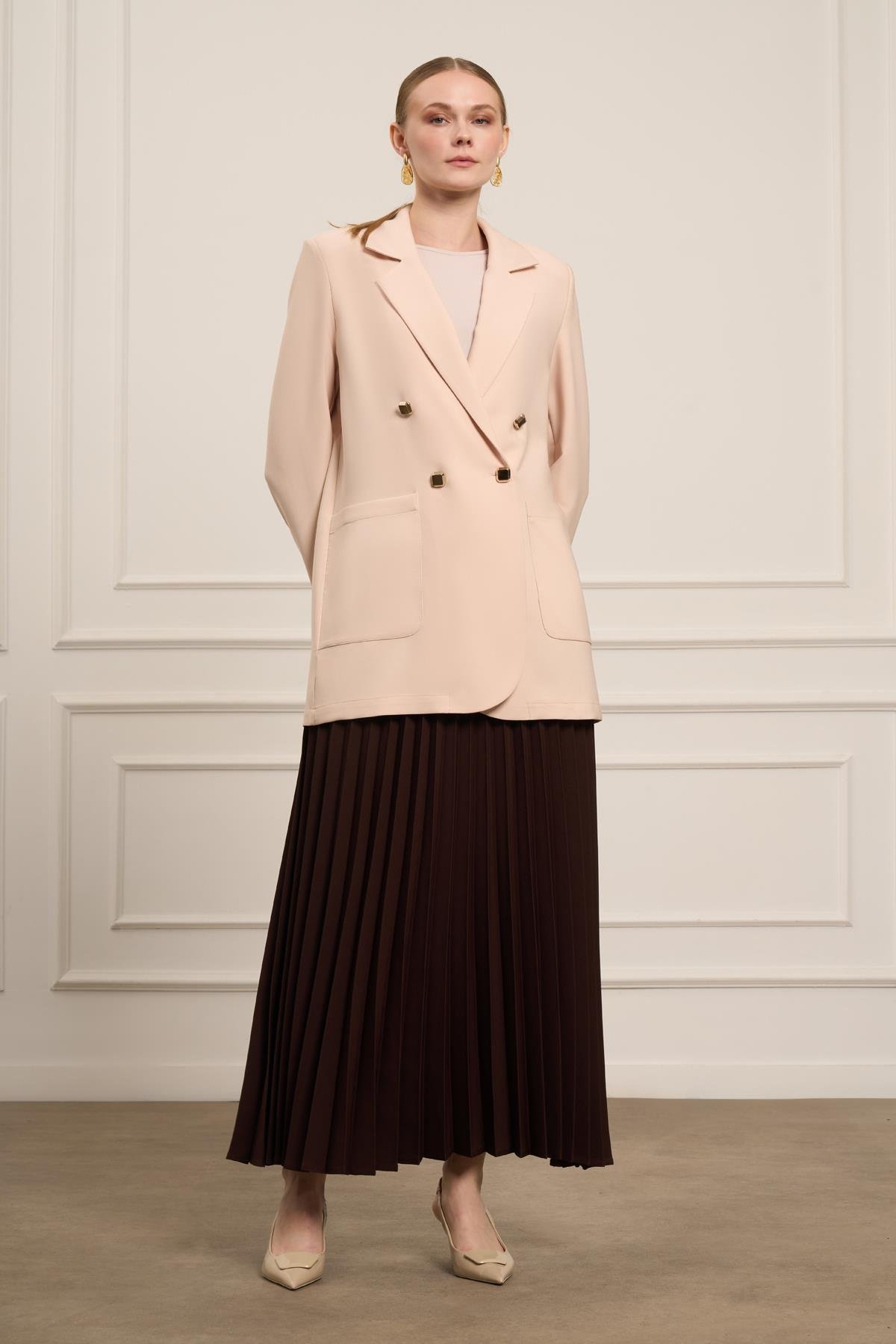 FTZ Women Kadın Tek Kruvaze Ceket  Beige 31066