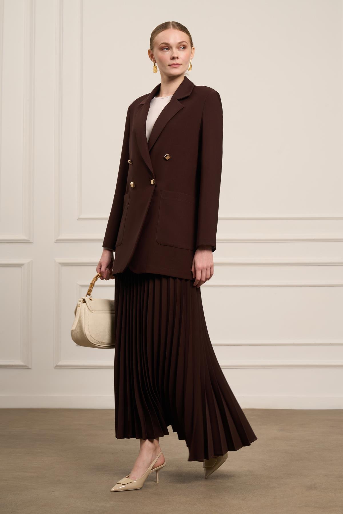 FTZ Women Kadın Tek Kruvaze Ceket  Kahve 31066