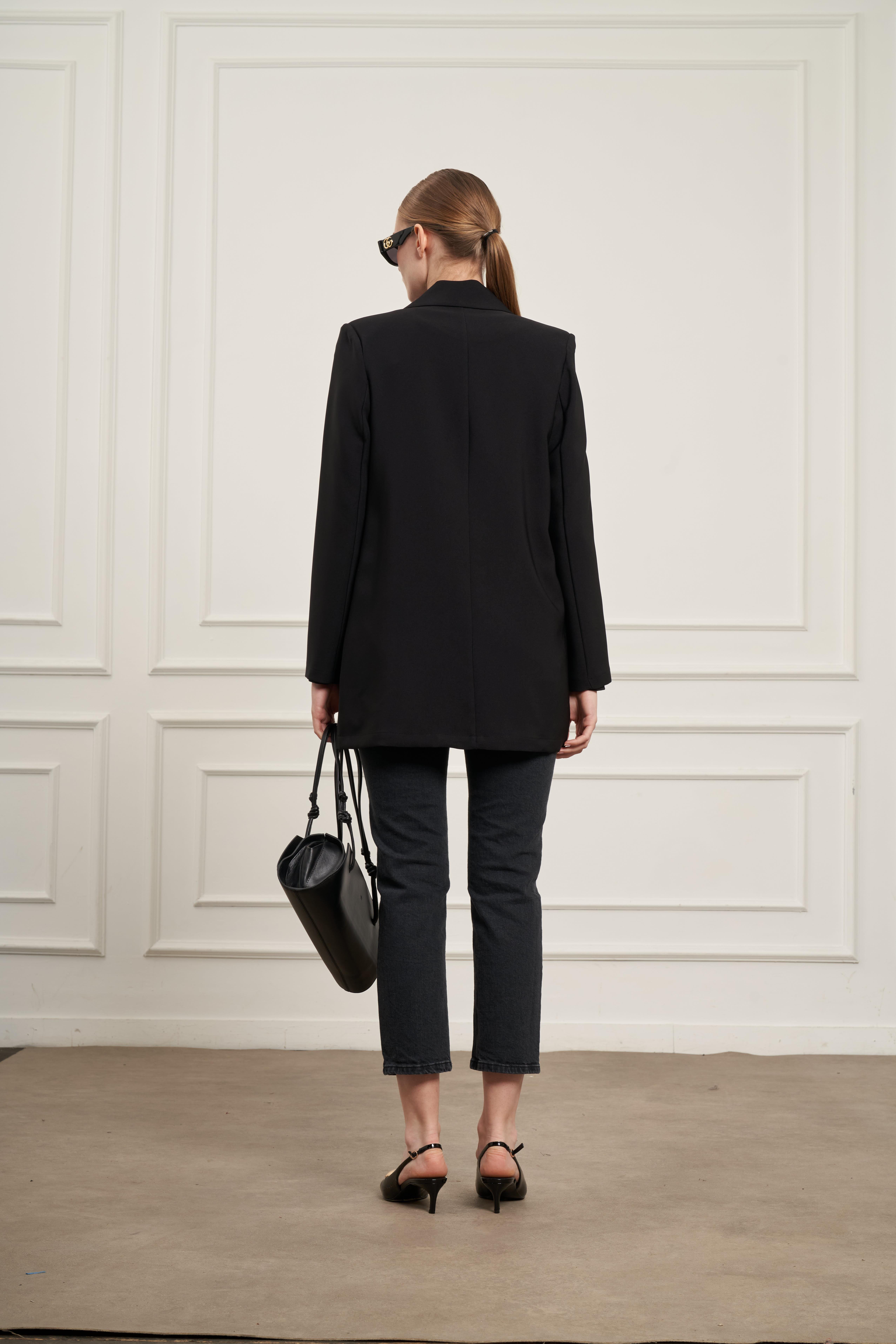 FTZ Women Kadın Tek Kruvaze Ceket  Siyah 31066