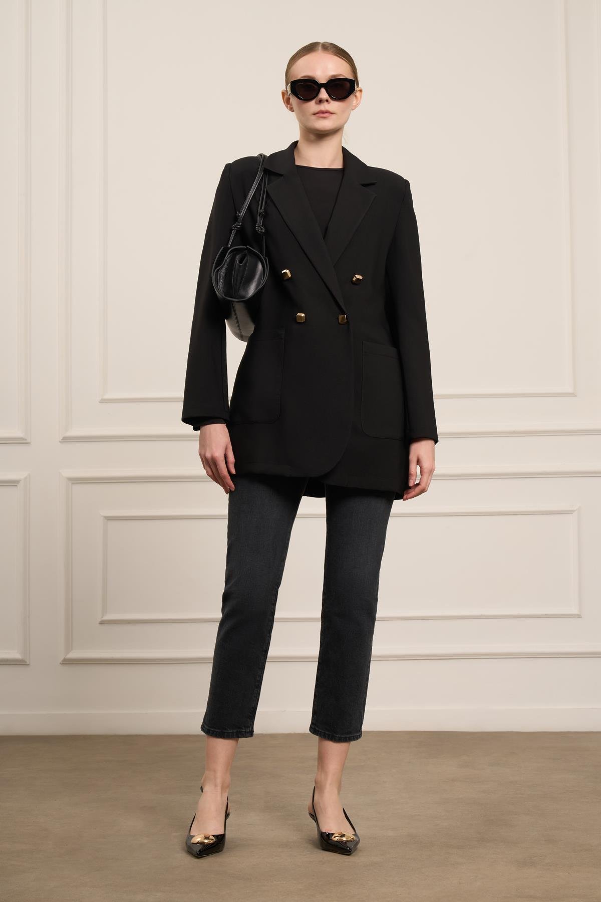 FTZ Women Kadın Tek Kruvaze Ceket  Siyah 31066