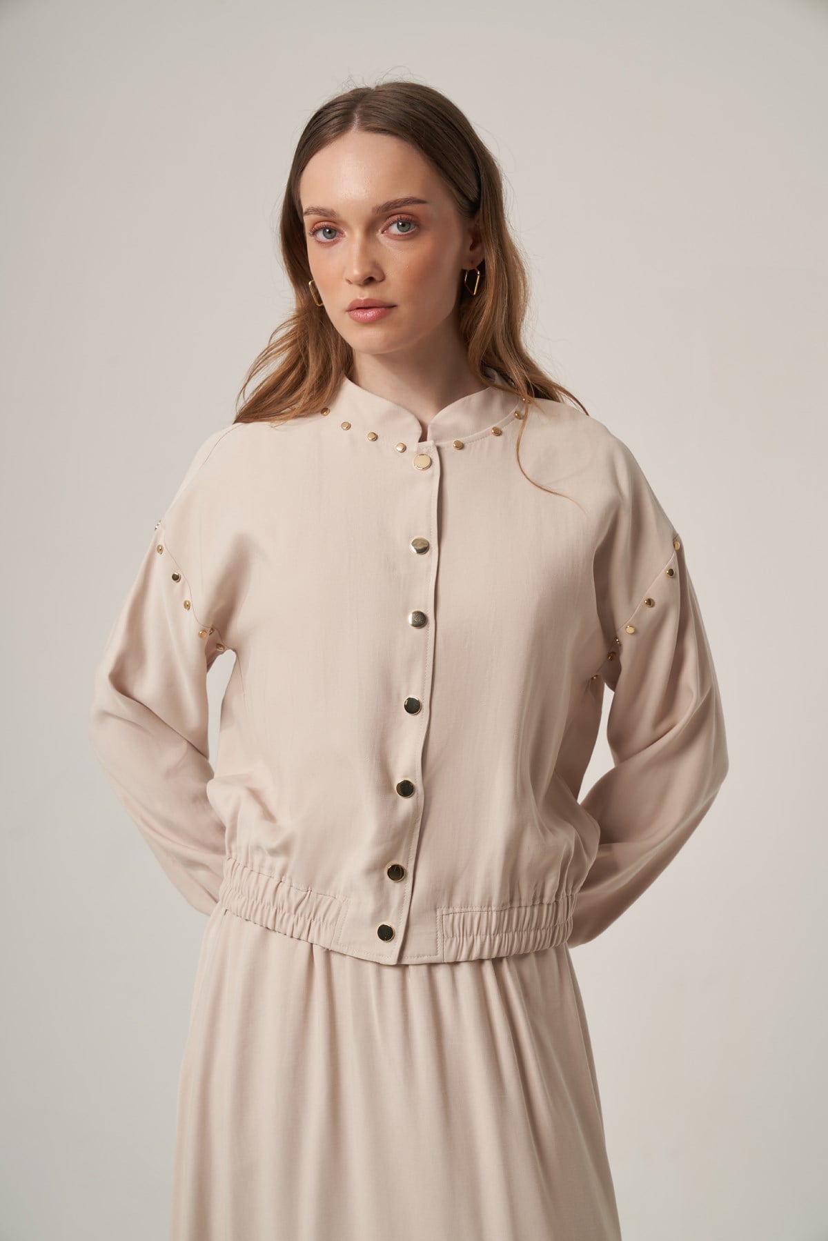 FTZ Women Kadın Tensel Keten Krok Detay Takım  Beige 31418