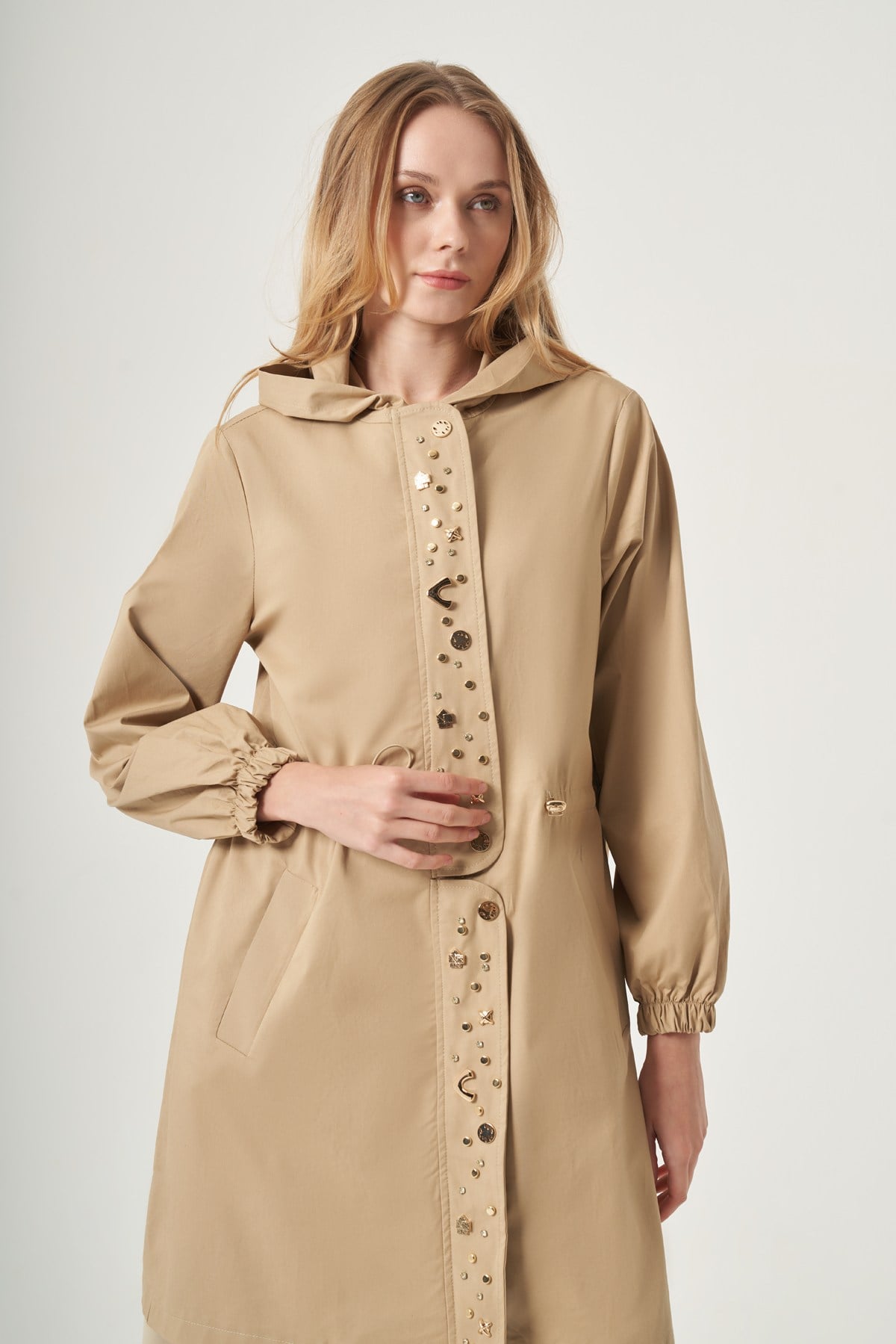 FTZ Women Kadın Triko Detay Trençkot  Camel 31568
