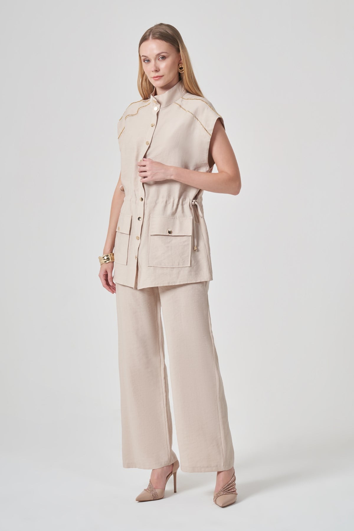 FTZ Women Kadın Tulipa Yelekli Takım  Beige 31429