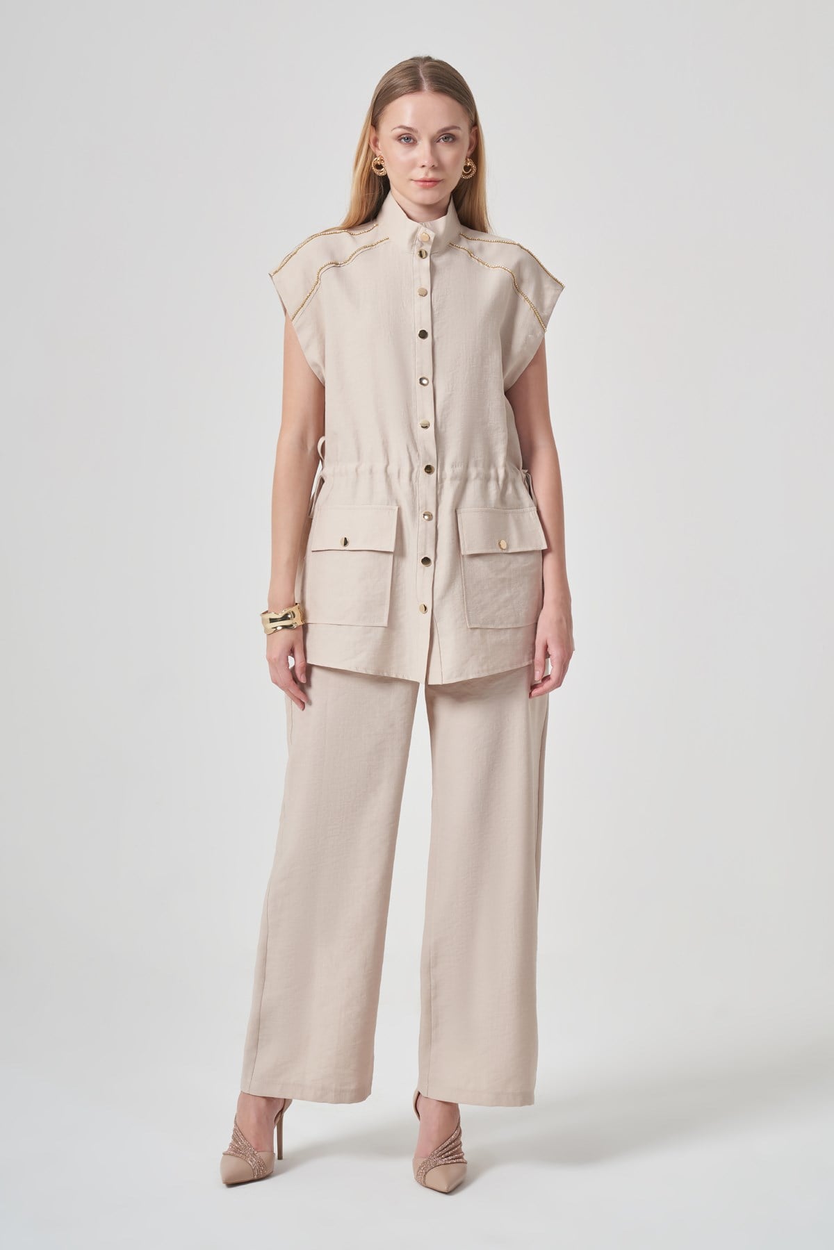 FTZ Women Kadın Tulipa Yelekli Takım  Beige 31429