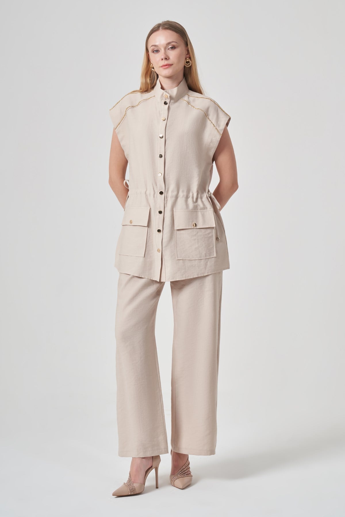 FTZ Women Kadın Tulipa Yelekli Takım  Beige 31429