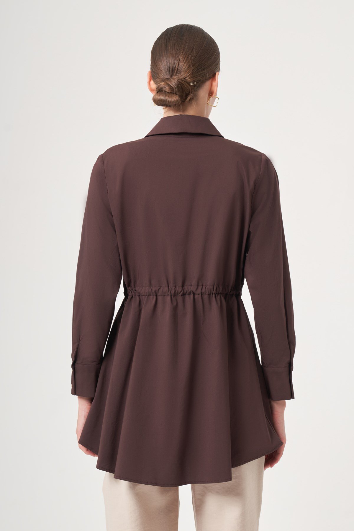 FTZ Women Kadın Yaka Trok Poplin Gömlek  Kahve 31444