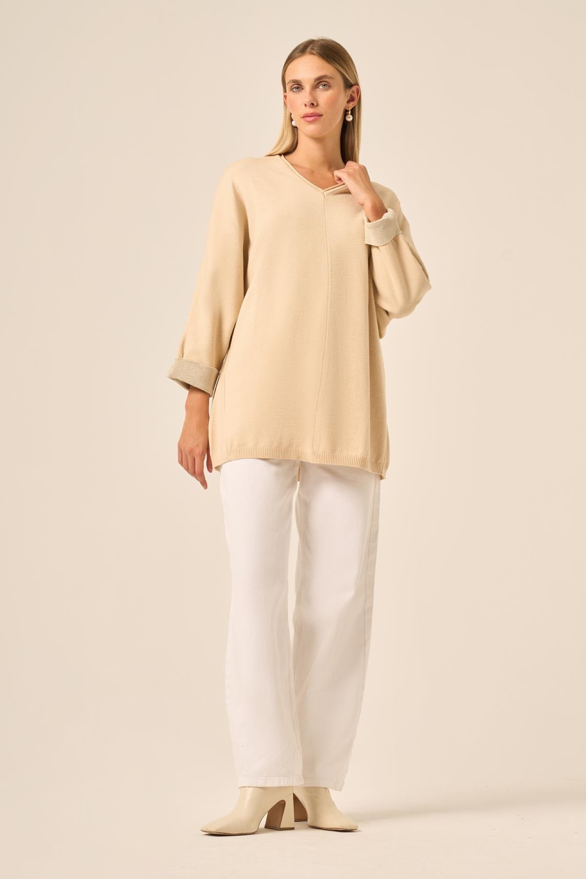 FTZ Women Kadın Yarasa Kesim Tunik  Bej 20724