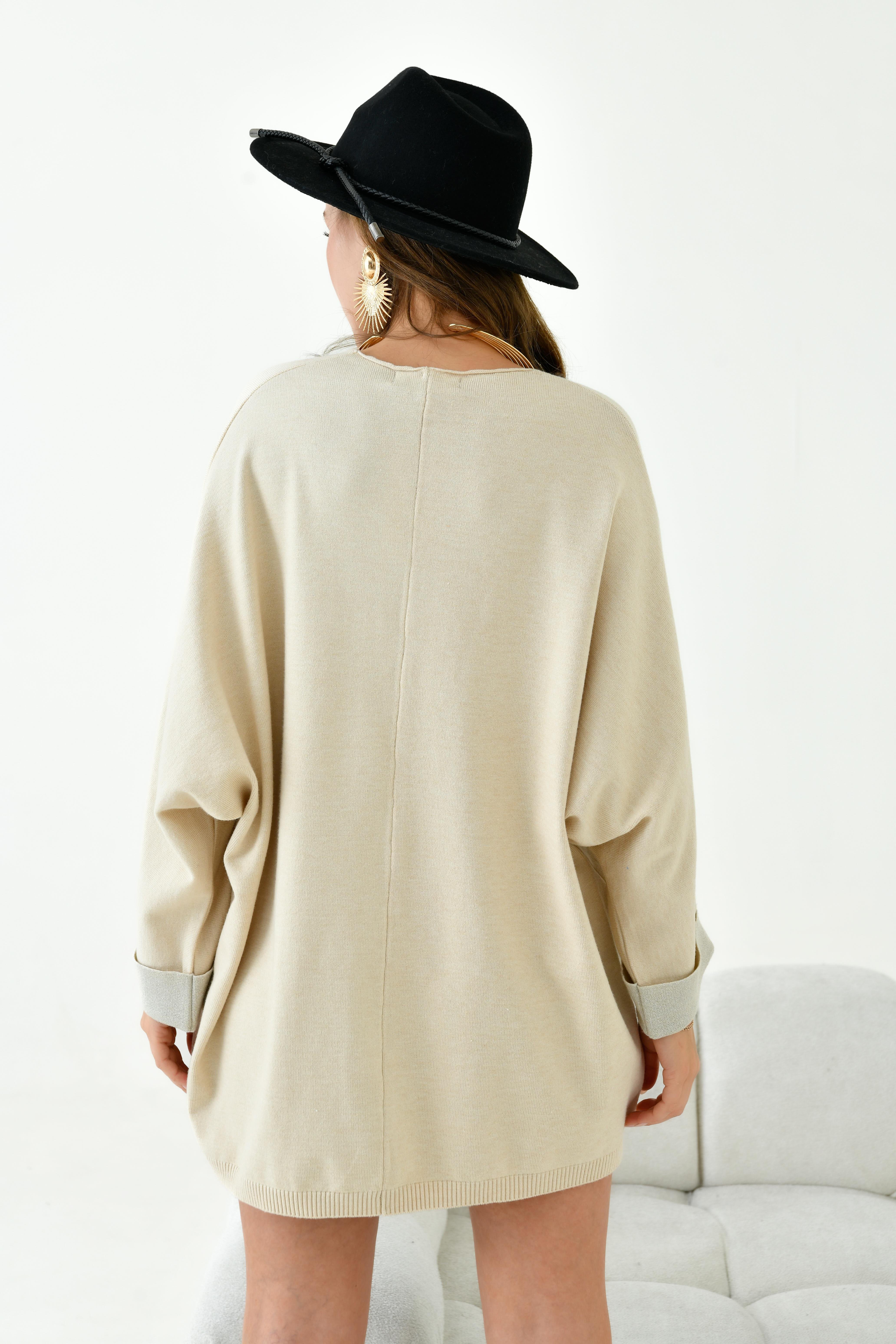 FTZ Women Kadın Yarasa Kesim Tunik  Bej 20724