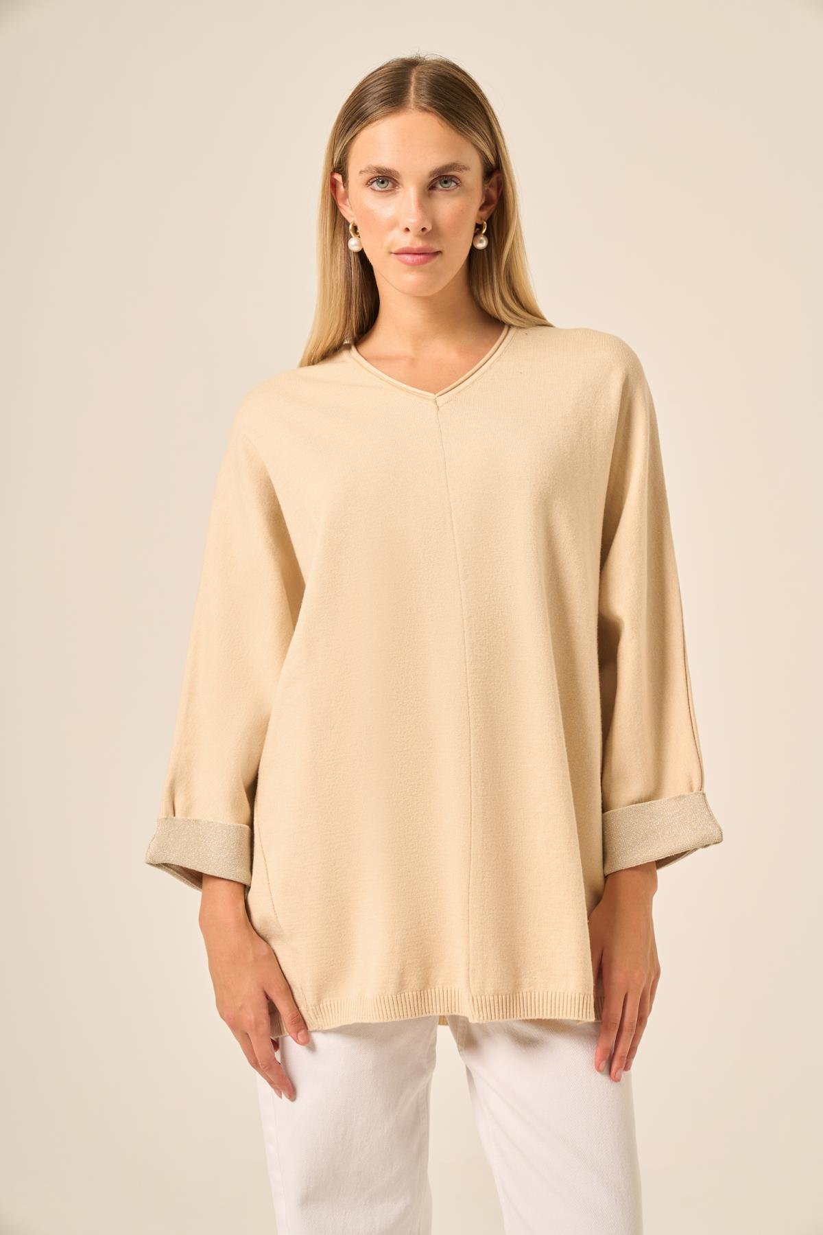 FTZ Women Kadın Yarasa Kesim Tunik  Bej 20724