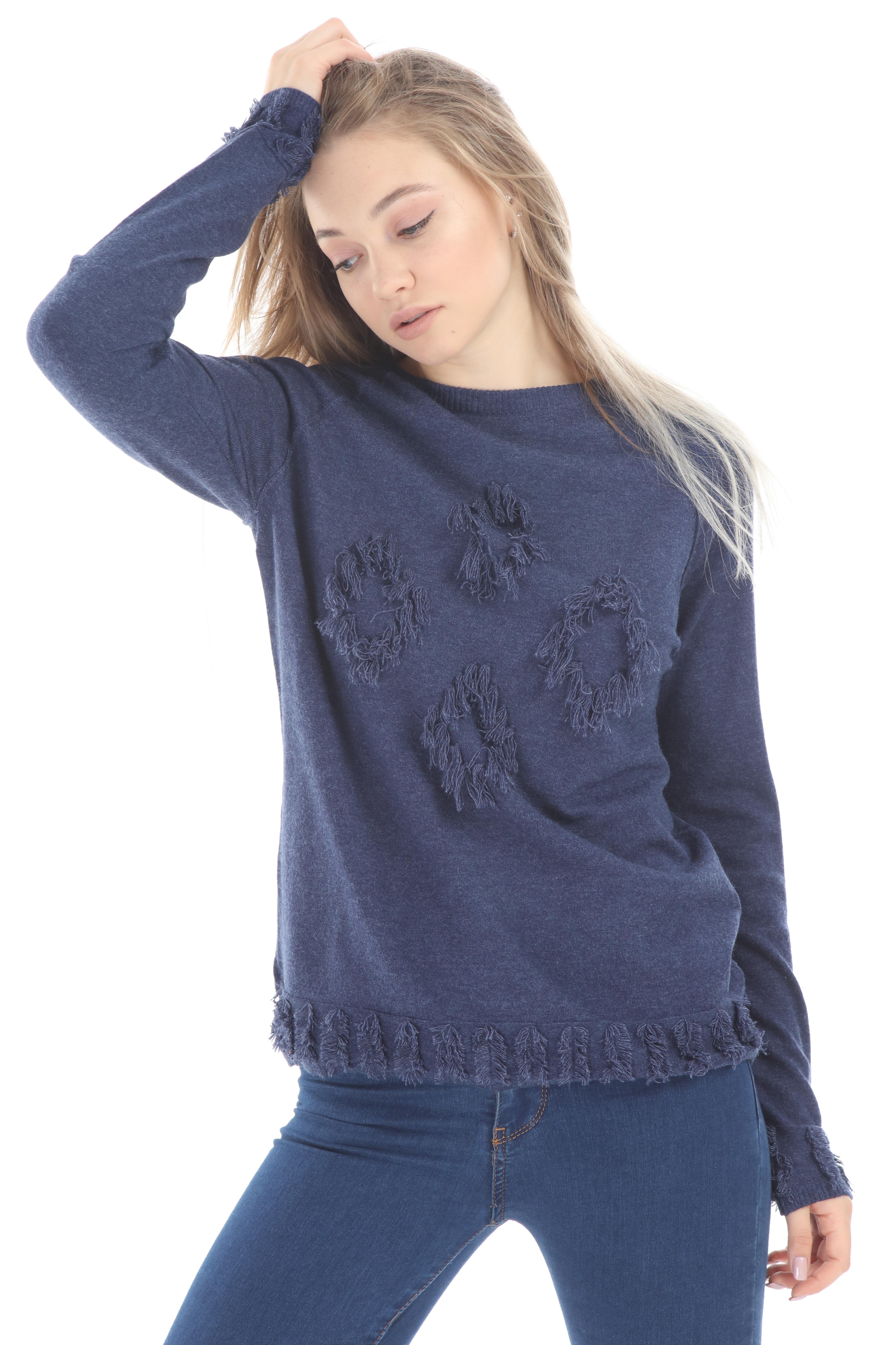 FTZ Women Kadın Yazı Detay Salaş Tunik  İndigo 21-1171