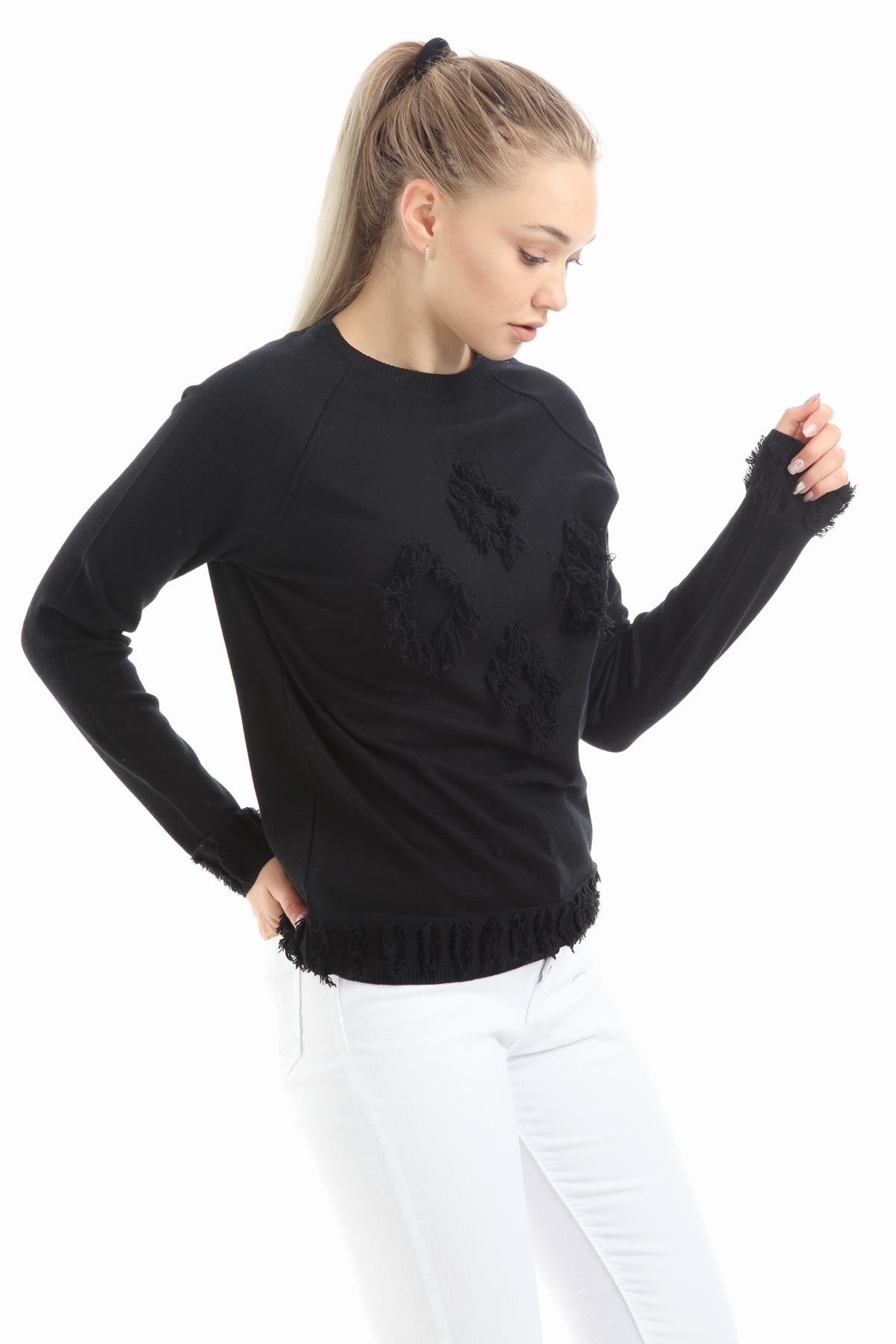 FTZ Women Kadın Yazı Detay Salaş Tunik  Siyah 21-1171