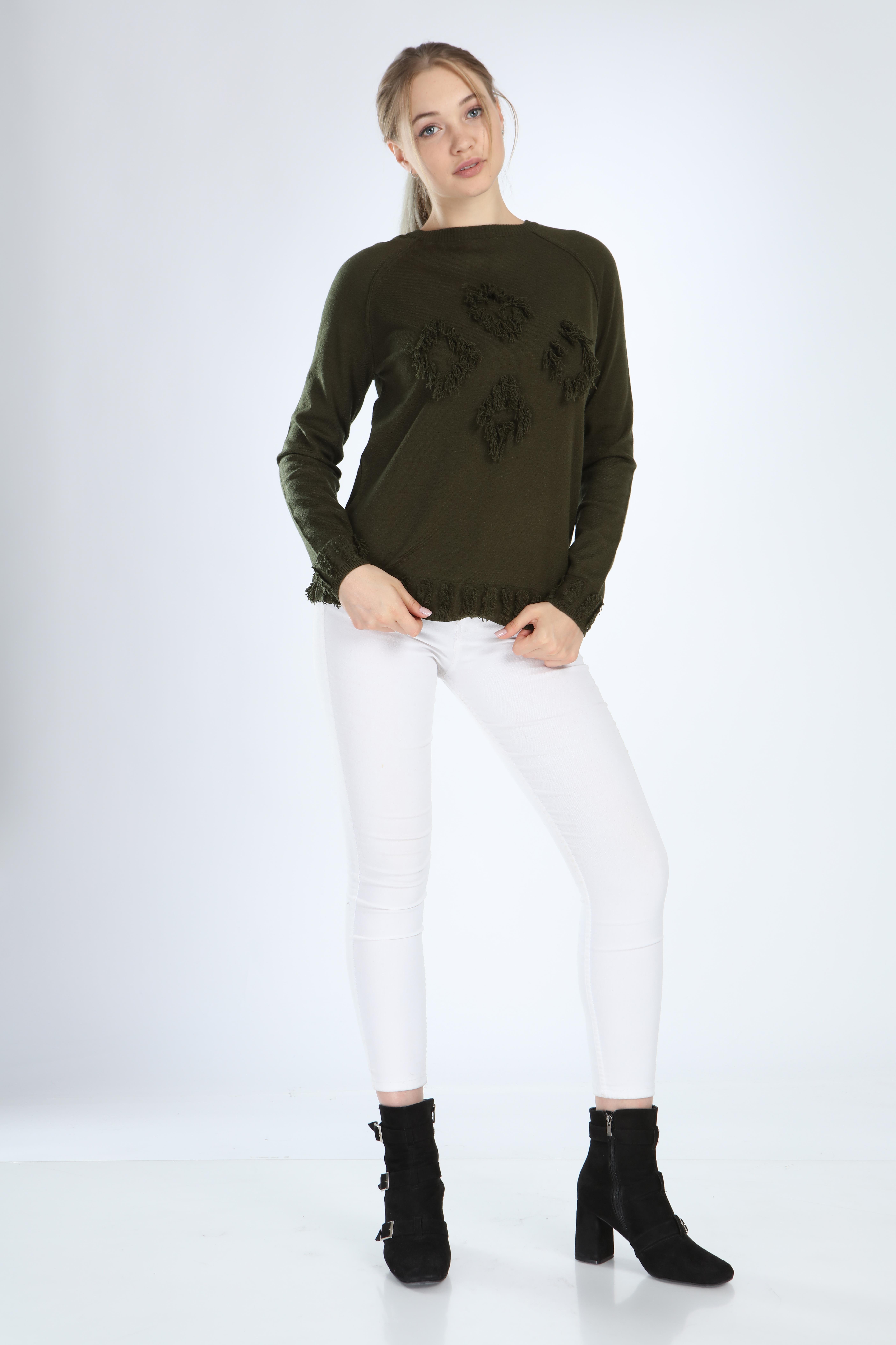 FTZ Women Kadın Yazı Detay Salaş Tunik  Haki 21-1171