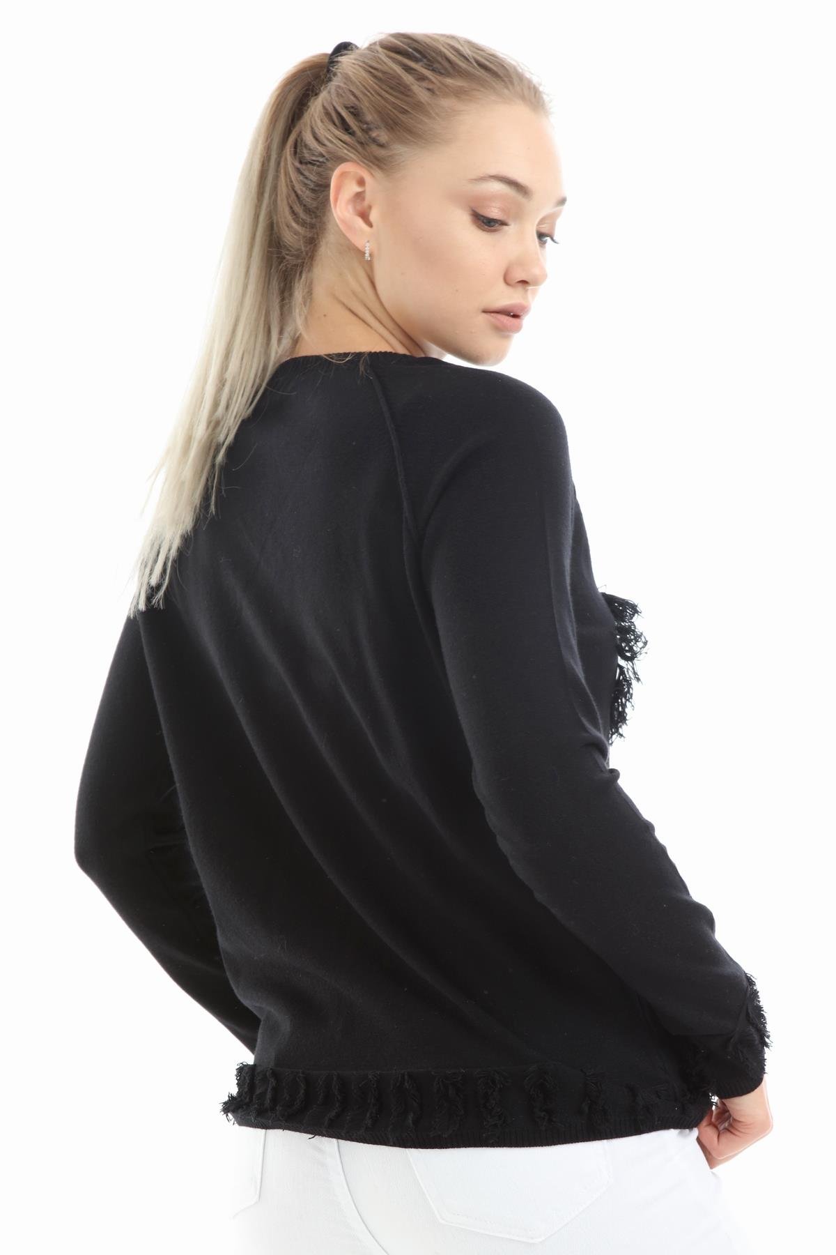 FTZ Women Kadın Yazı Detay Salaş Tunik  Siyah 21-1171