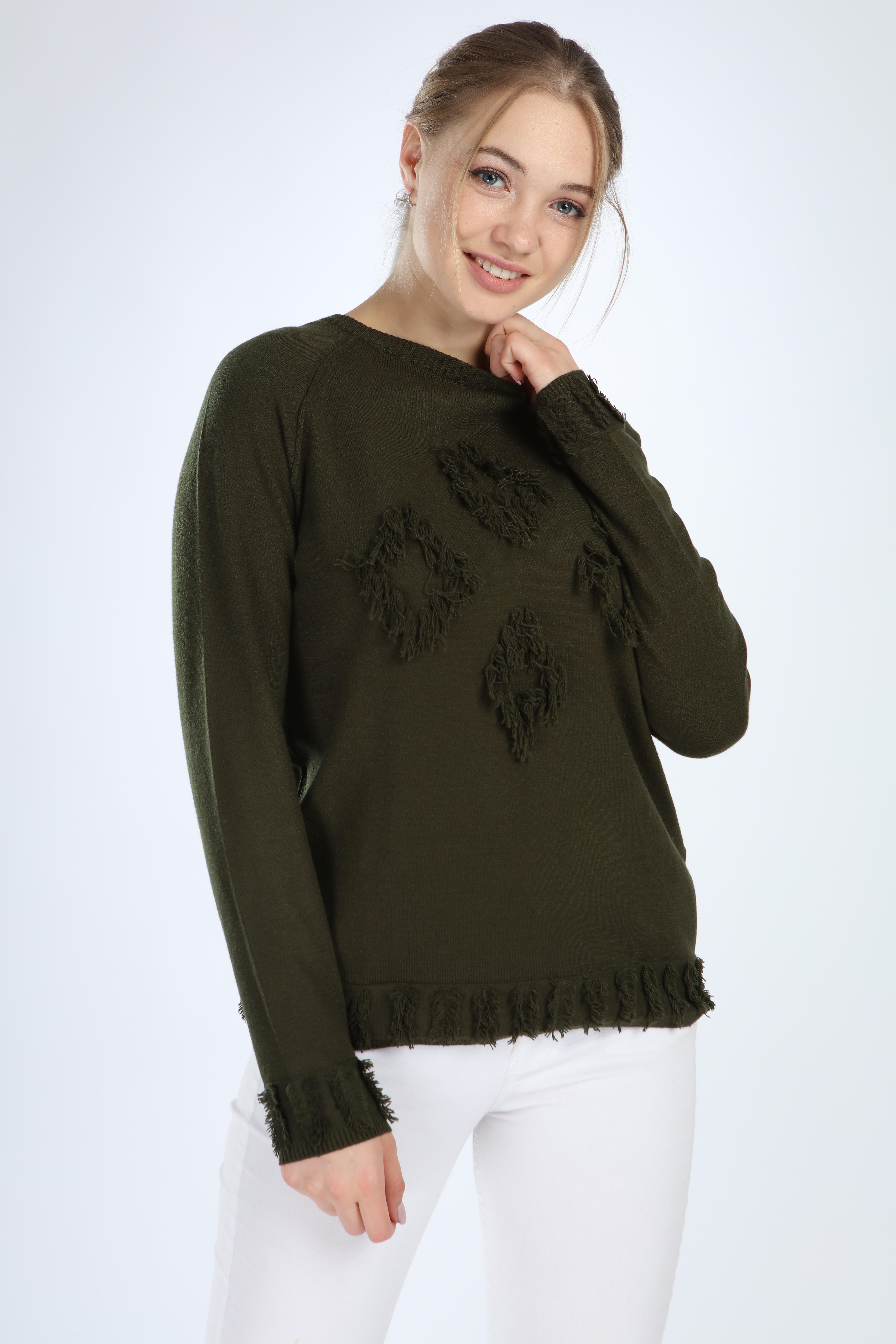 FTZ Women Kadın Yazı Detay Salaş Tunik  Haki 21-1171