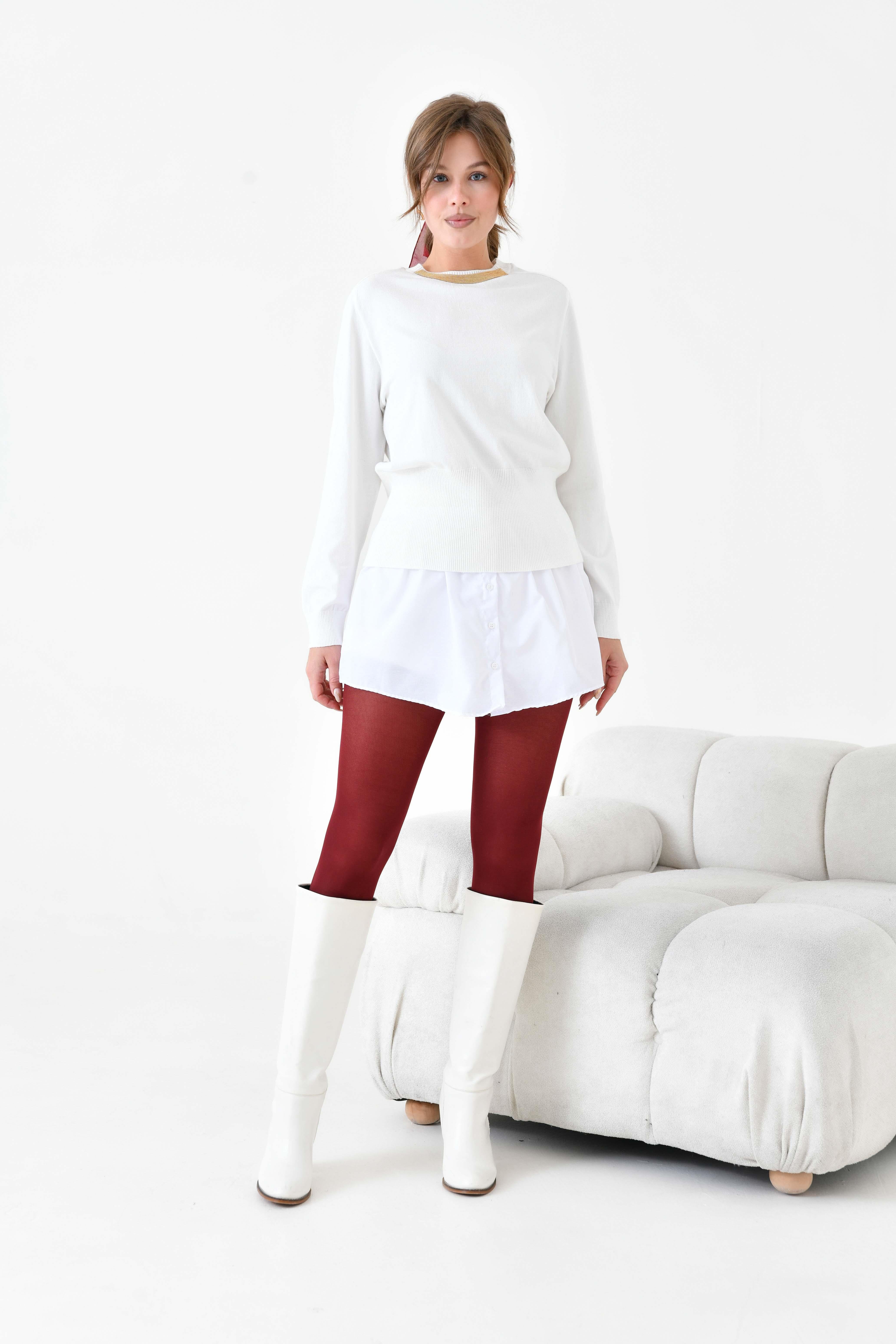 FTZ Women Kadın Zincir Detaylı Kazak  Kemik 20823