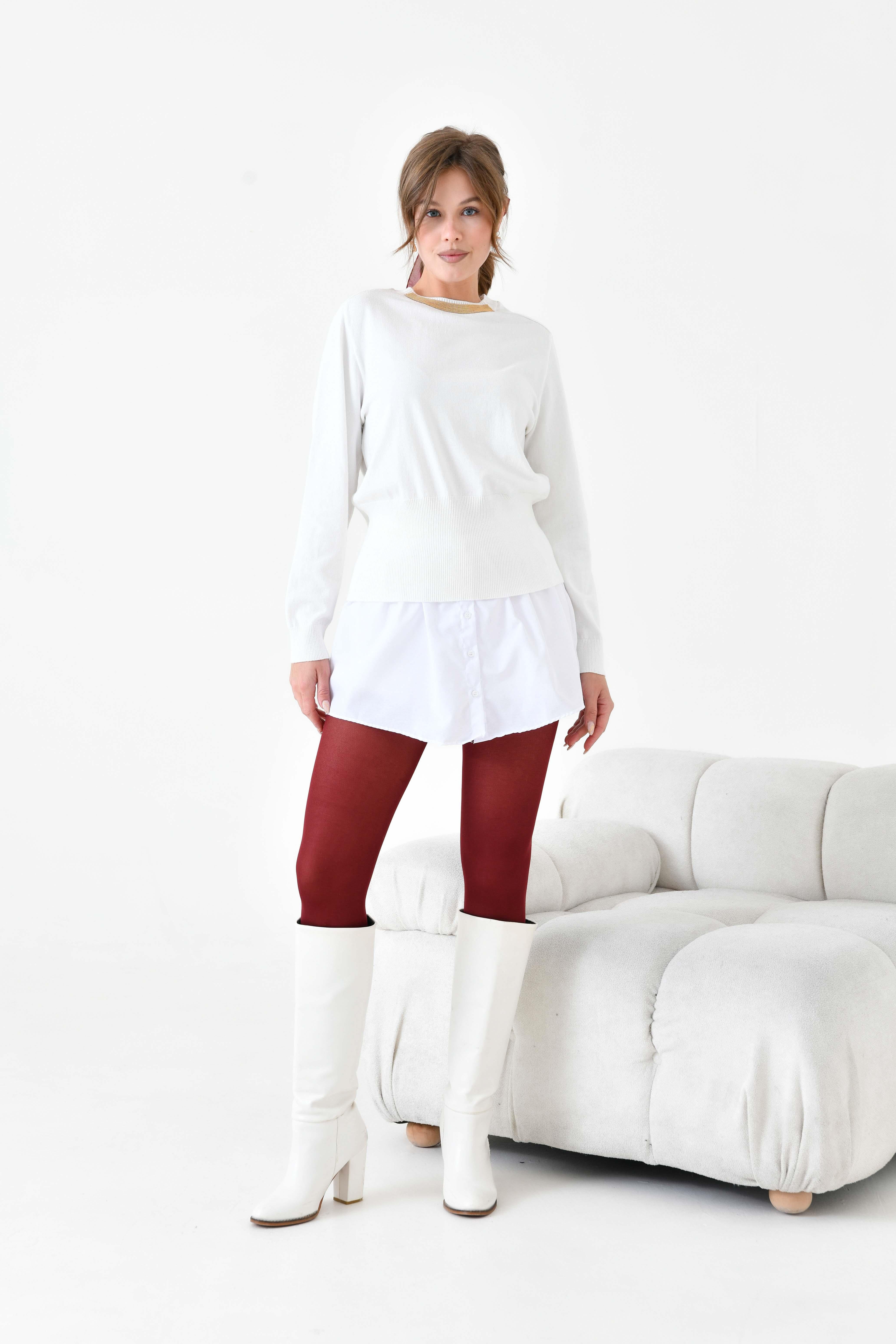 FTZ Women Kadın Zincir Detaylı Kazak  Kemik 20823