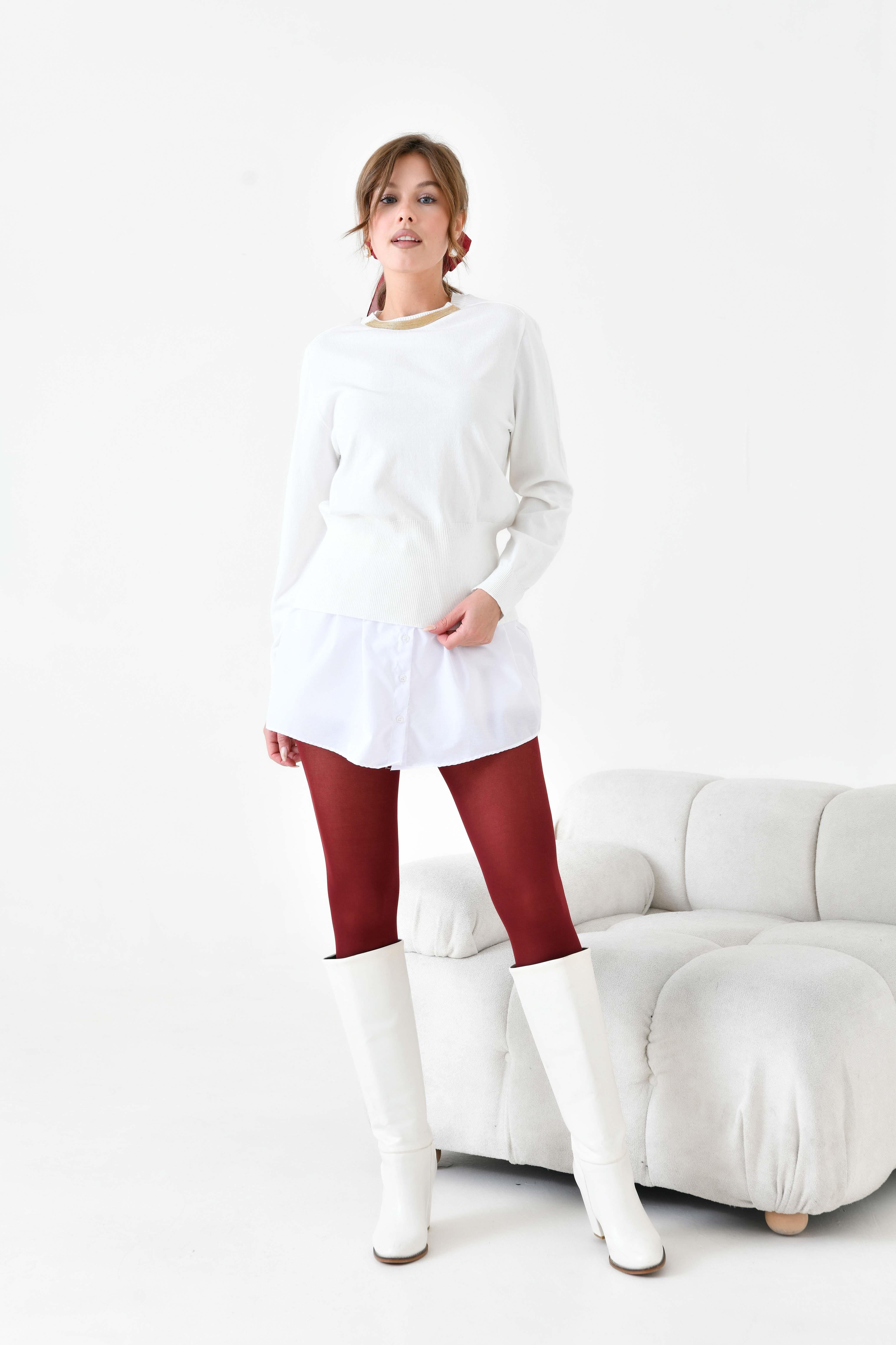 FTZ Women Kadın Zincir Detaylı Kazak  Kemik 20823