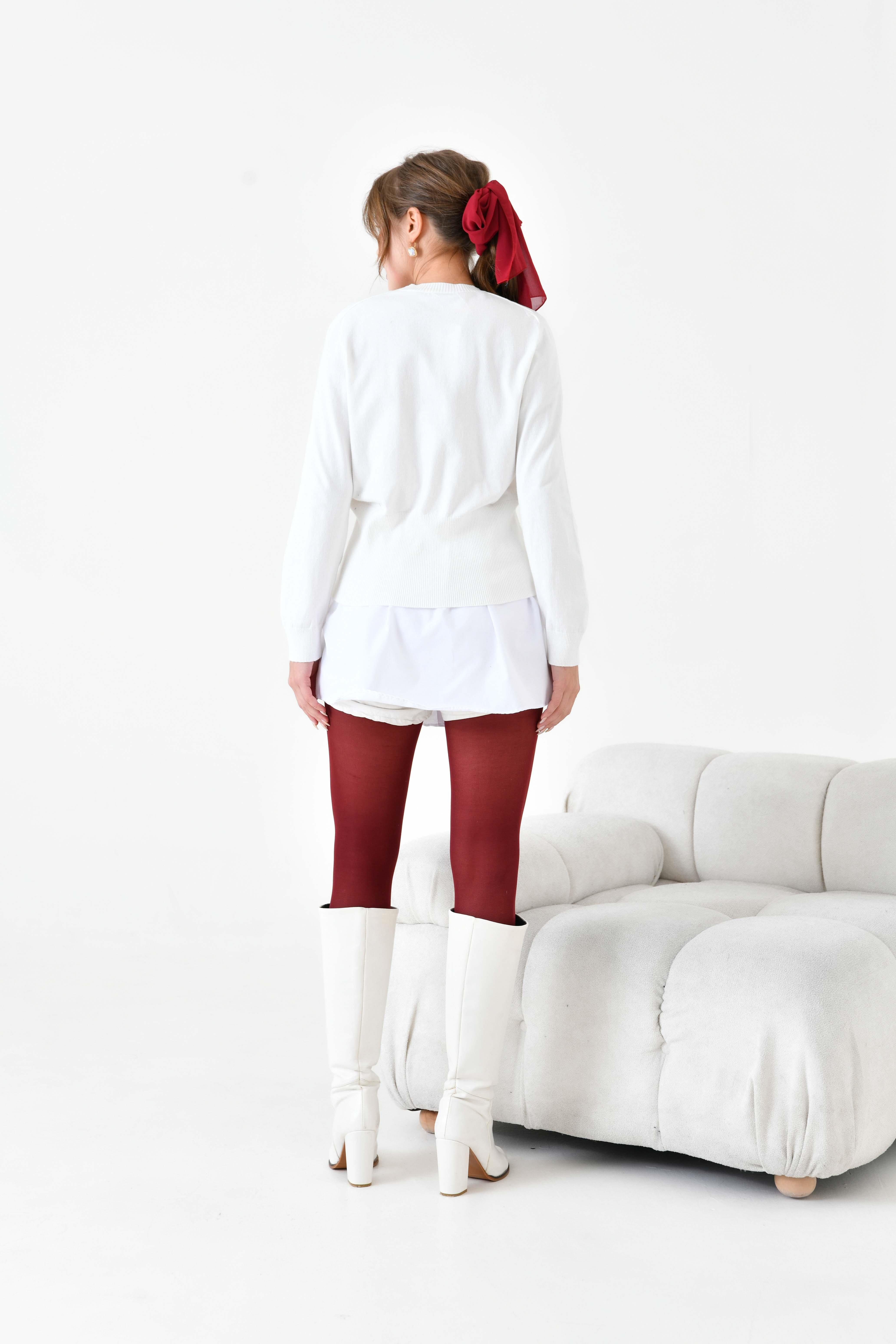 FTZ Women Kadın Zincir Detaylı Kazak  Kemik 20823