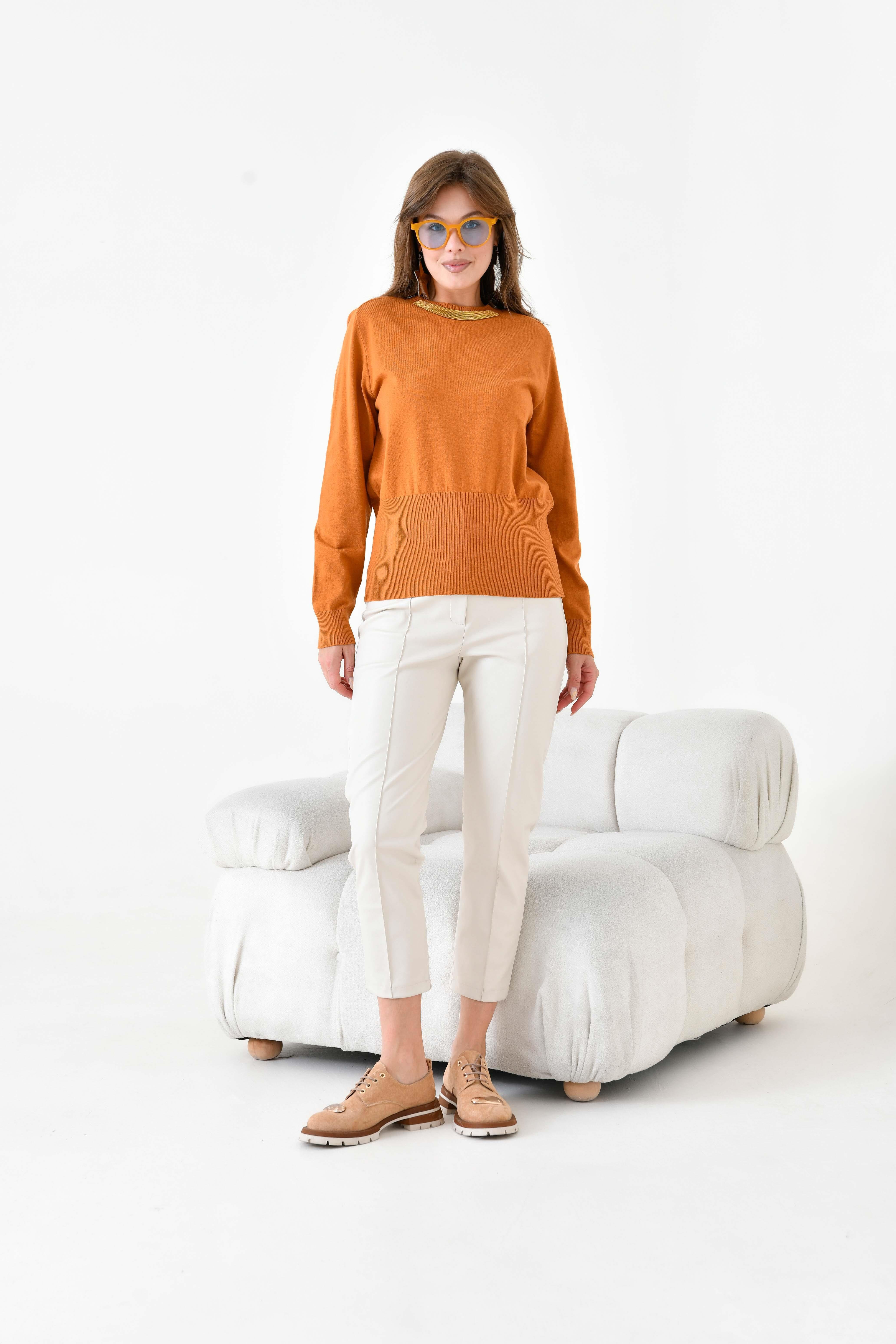 FTZ Women Kadın Zincir Detaylı Kazak  Soğan 20823