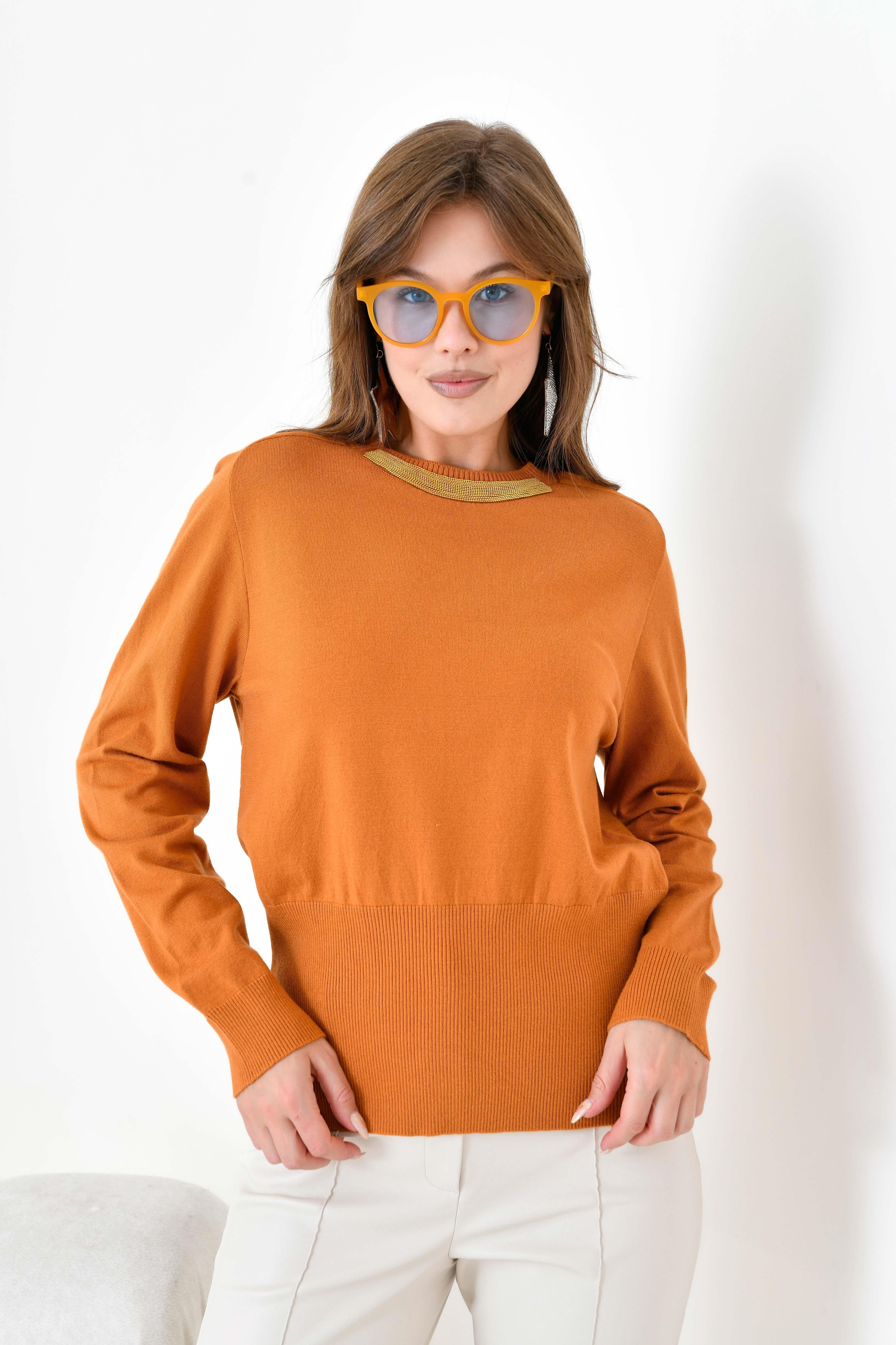 FTZ Women Kadın Zincir Detaylı Kazak  Soğan 20823