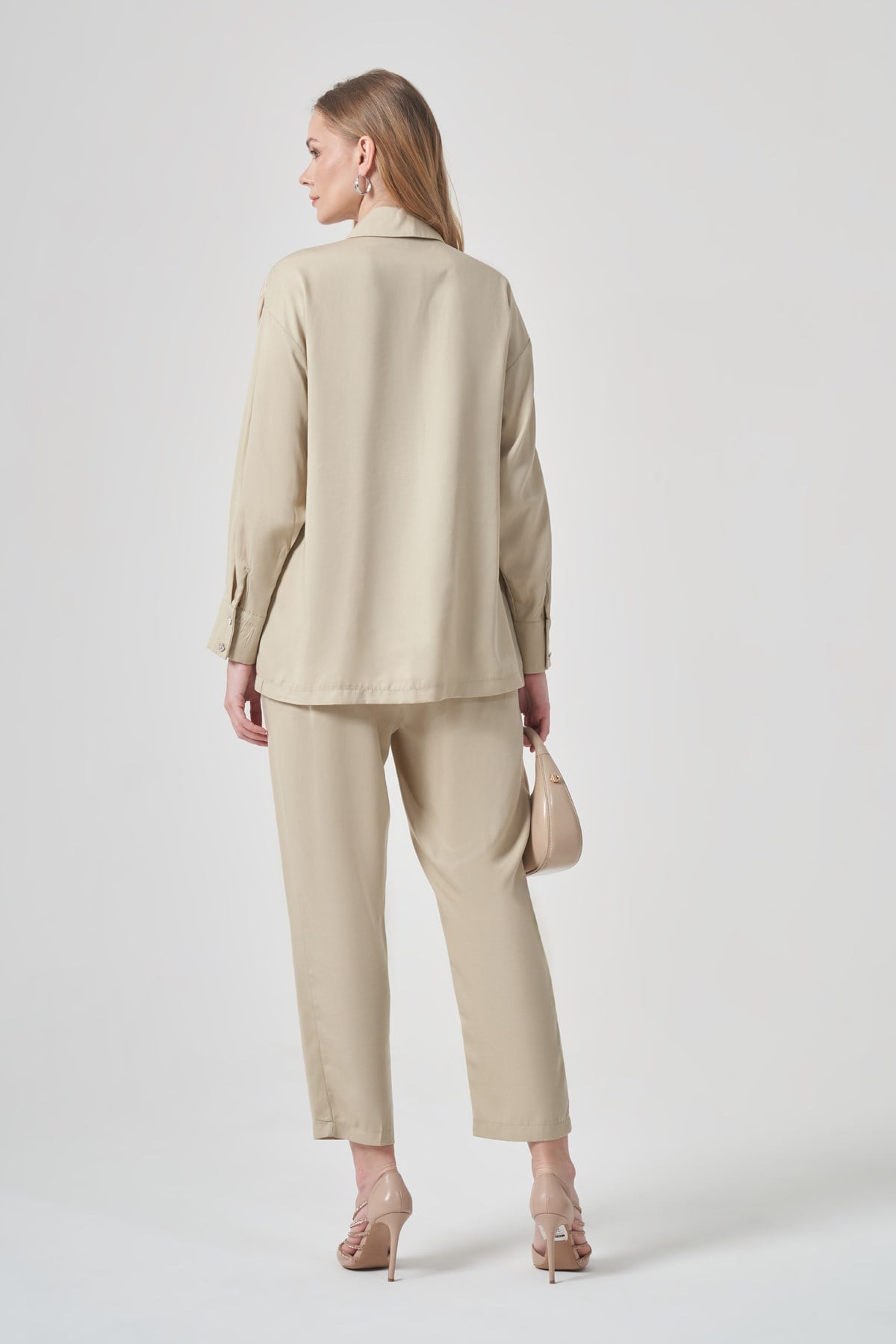 FTZ Women Kadın Zincir İşlemeli Organze Detay Takım  Beige 31397