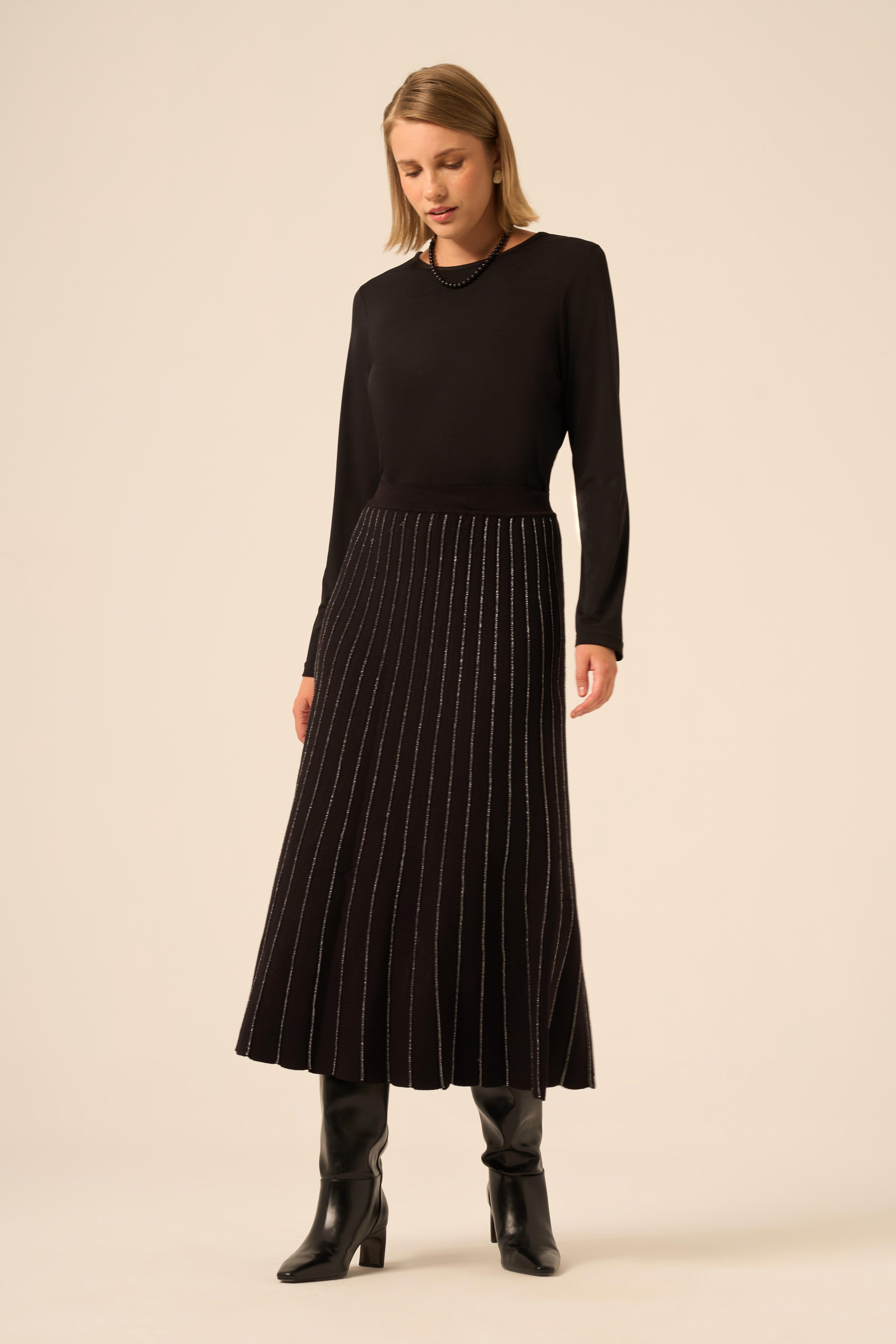 FTZ Women Pileli Uzun Etek  Siyah 25156