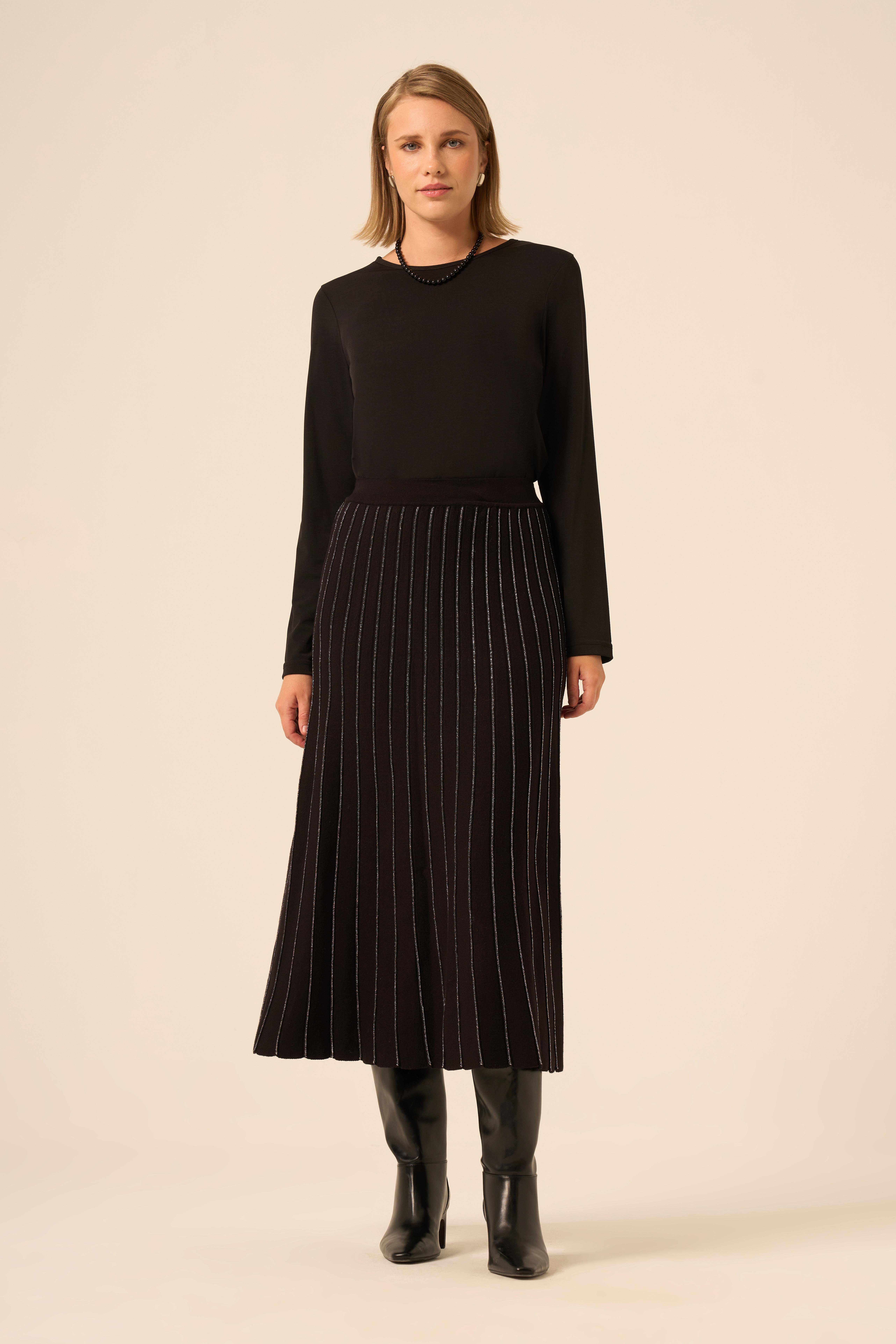 FTZ Women Pileli Uzun Etek  Siyah 25156