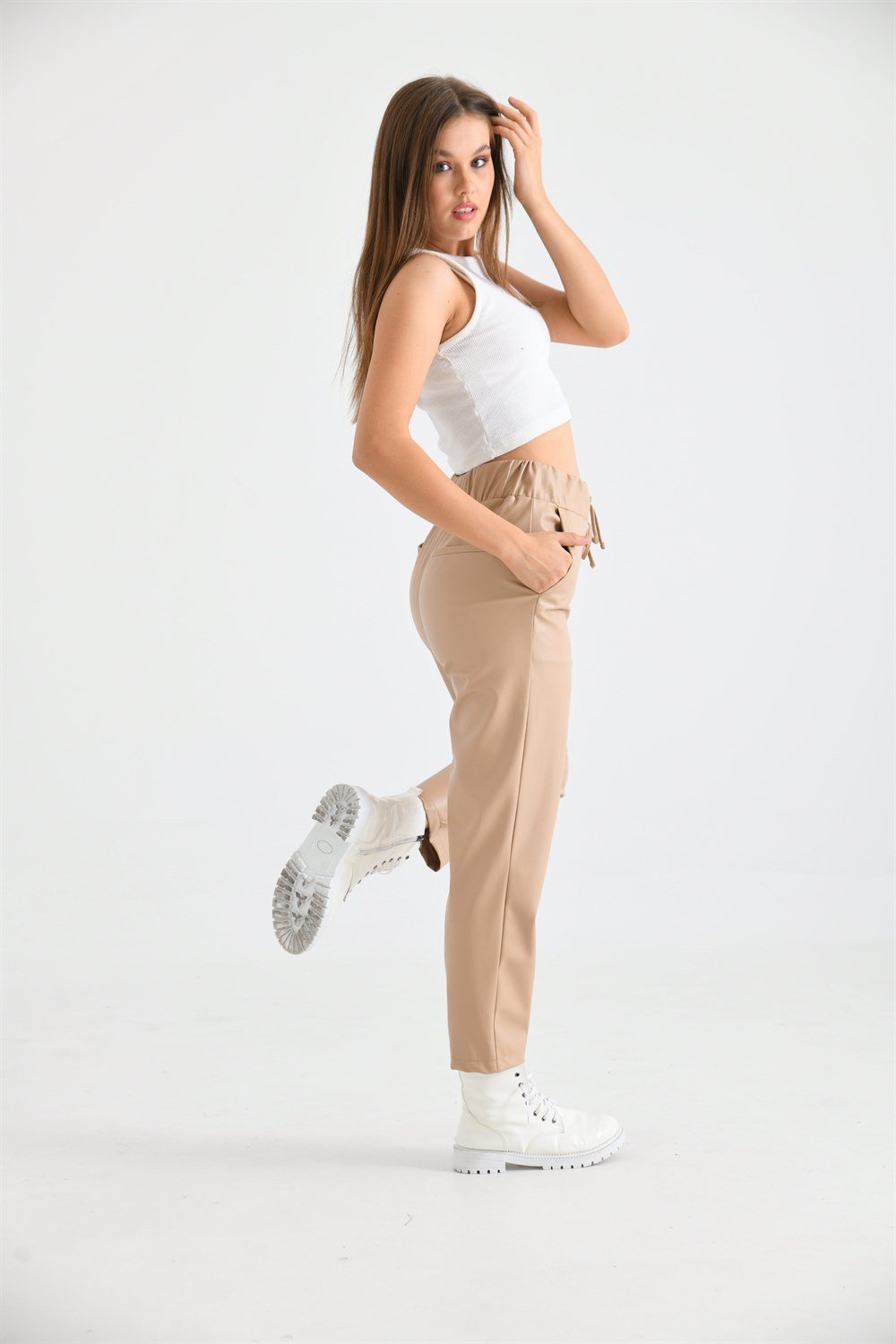 Kadın Deri Pantolon BEIGE