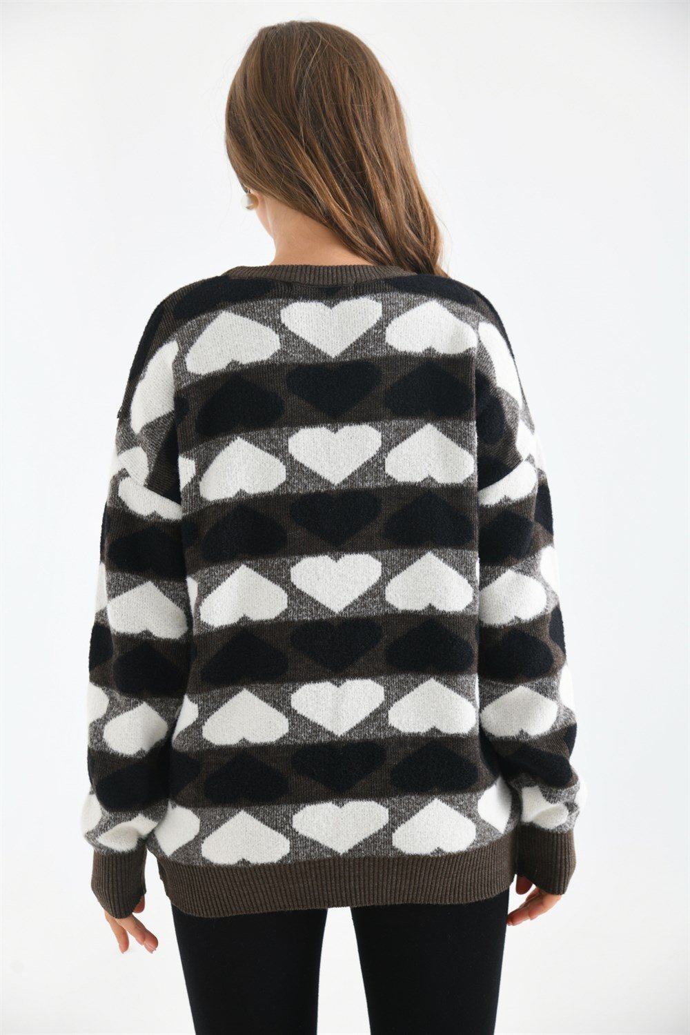 Kalp Desenli Bluz KAHVE