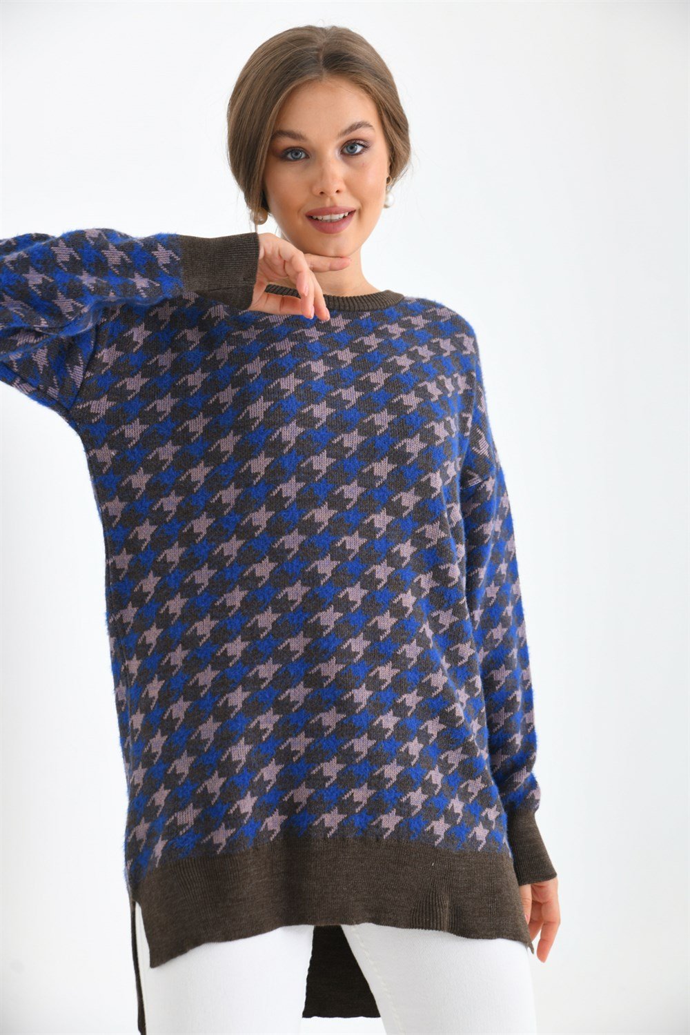 Kazayağı Desenli Bluz KAHVE