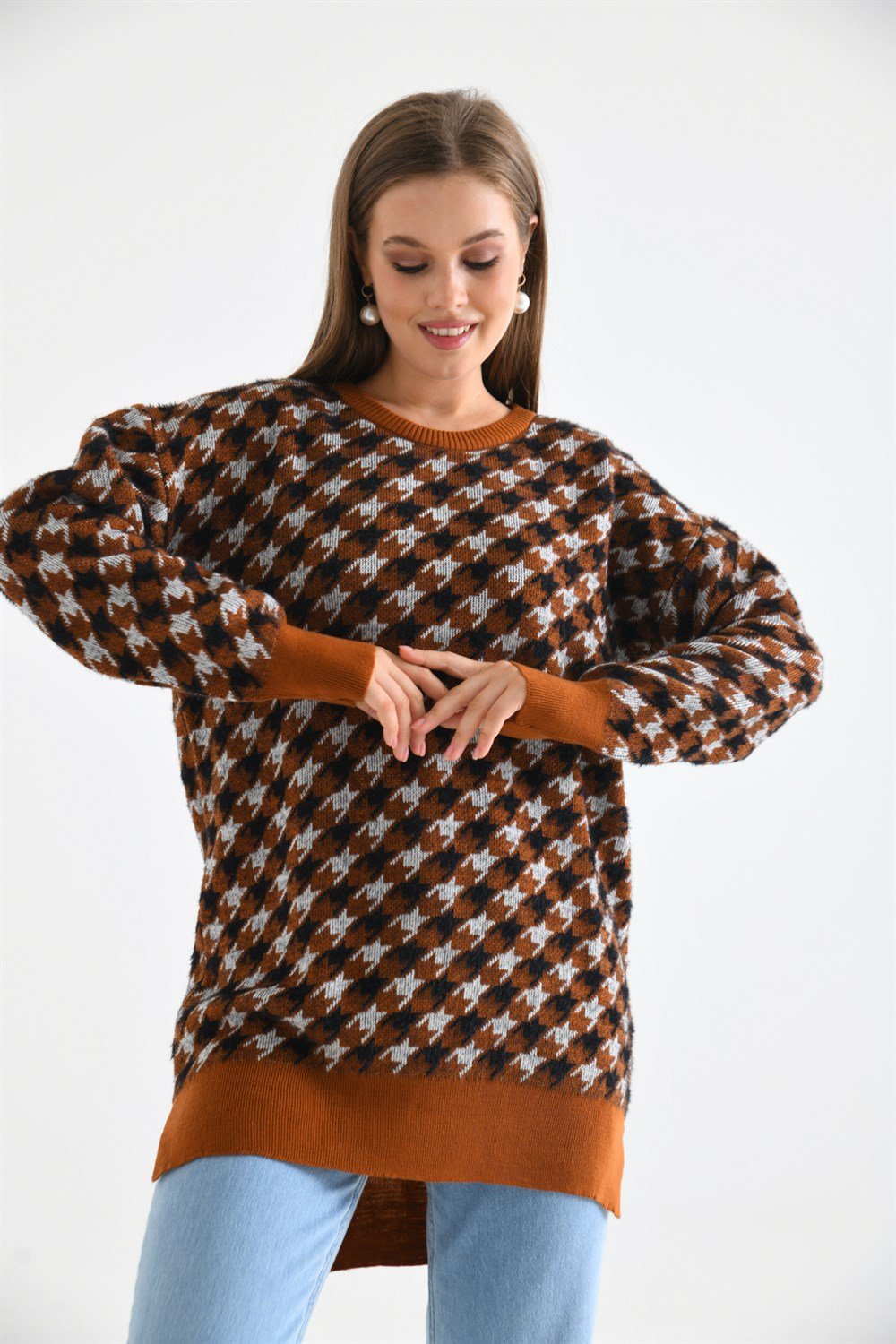 Kazayağı Desenli Bluz KİREMİT