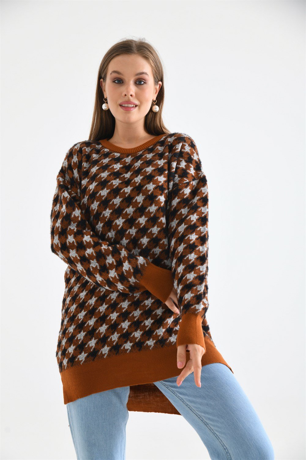 Kazayağı Desenli Bluz KİREMİT