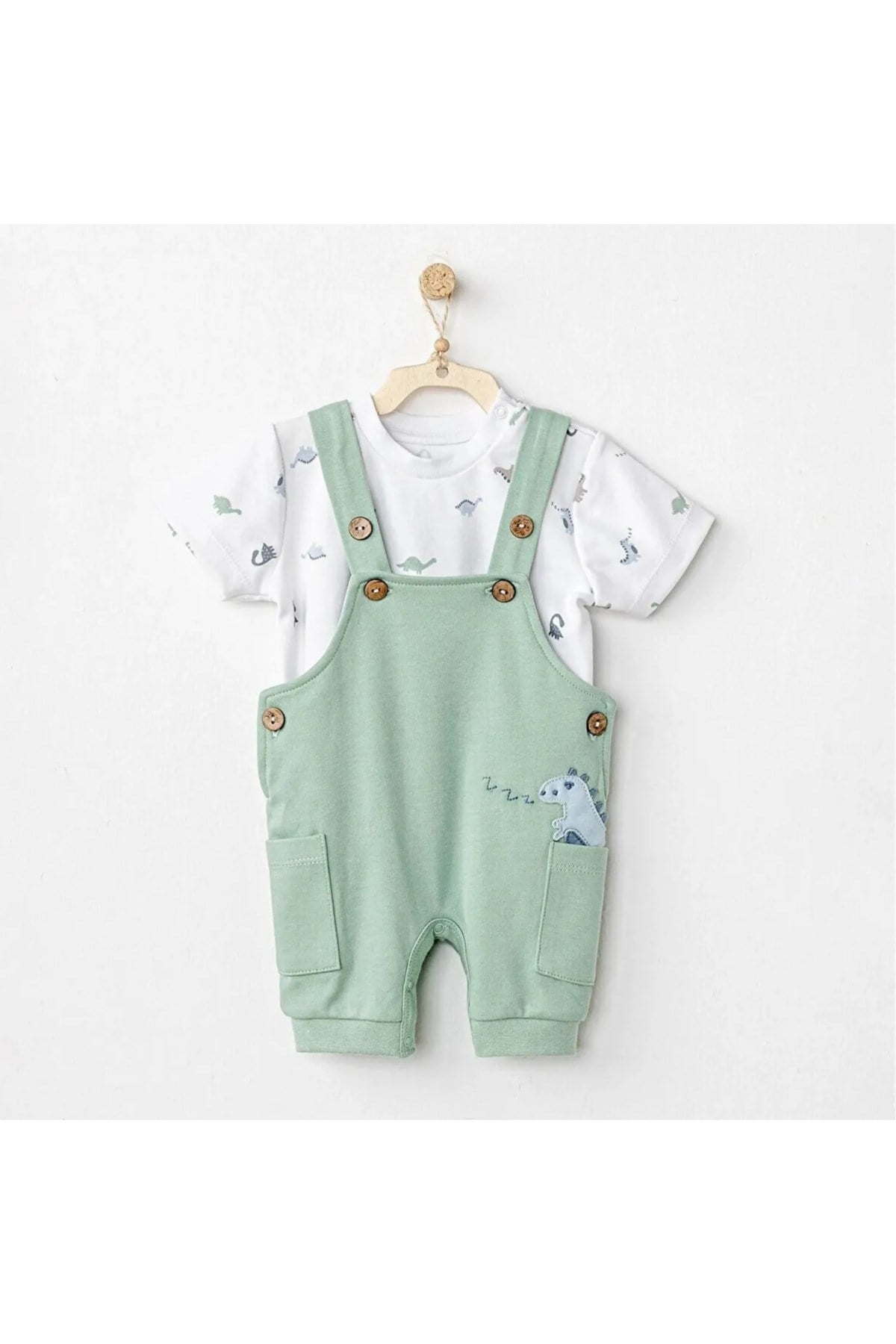 Andy Wawa Salopet Jumpsuit Dinosaur Yeşil - Beyaz