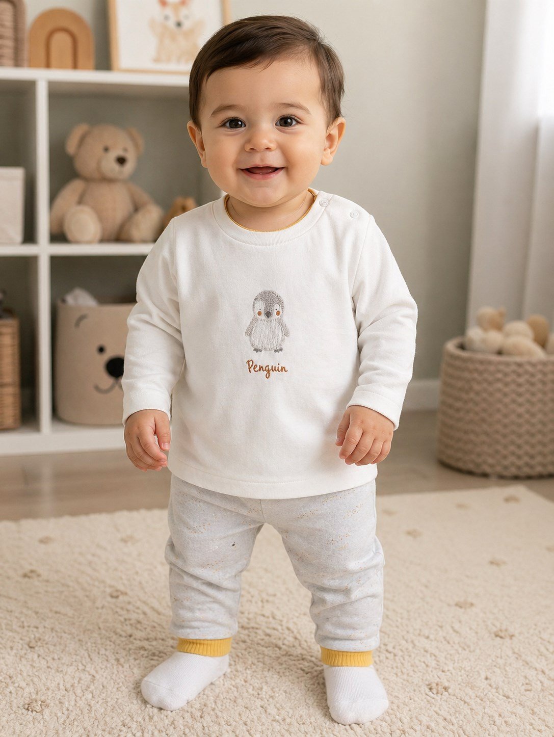 Bibaby Organik 2li Takım Penguin Club Ekru - Gri