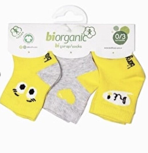 Bibaby Organik Çorap Soket 3lü Hi Sarı